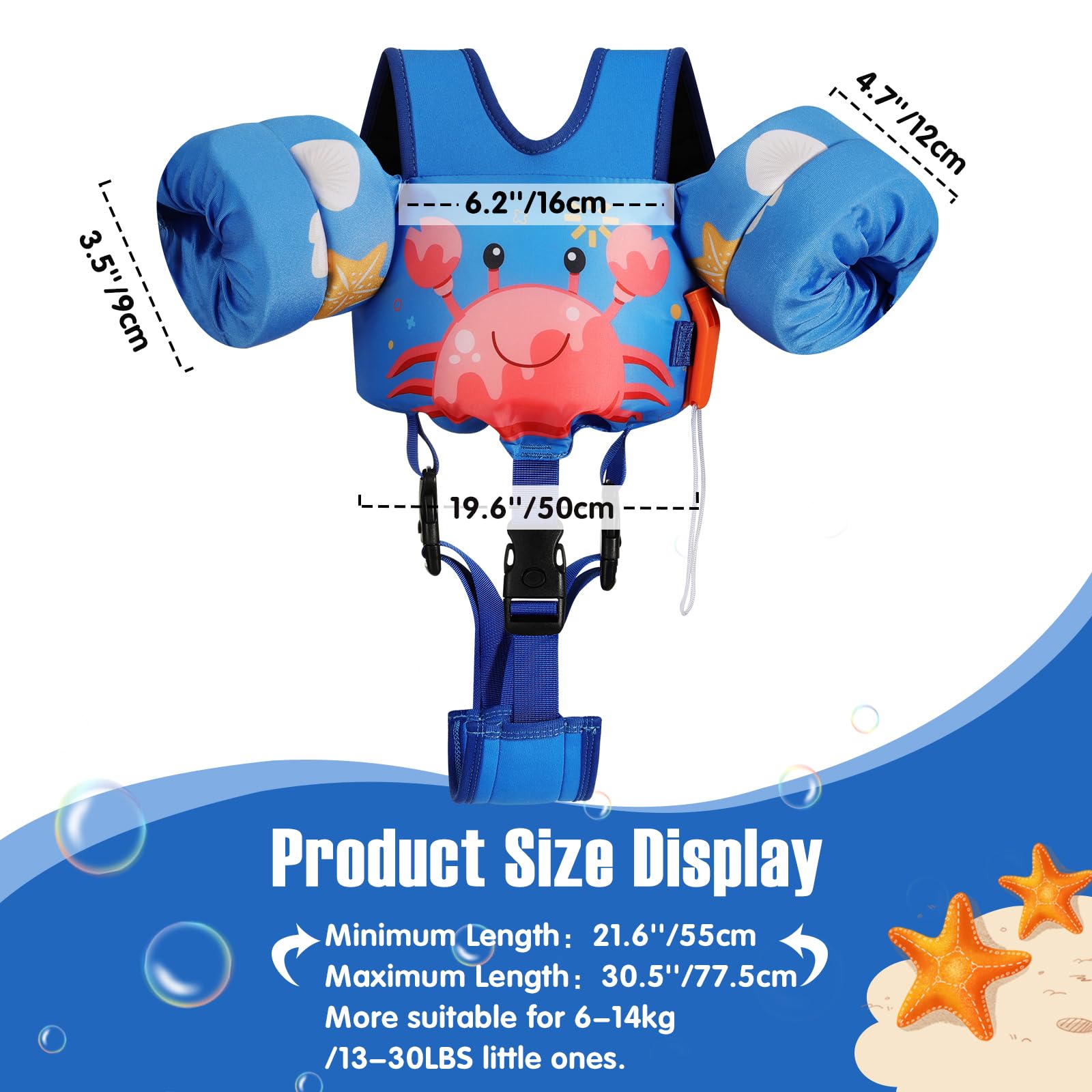 Foto 3 pulgar | Chaleco De Natación Moko Para Niños Pequeños, De 6 A 9 A 14 Kg, Color Azul Y Cangrejo - Venta Internacional.