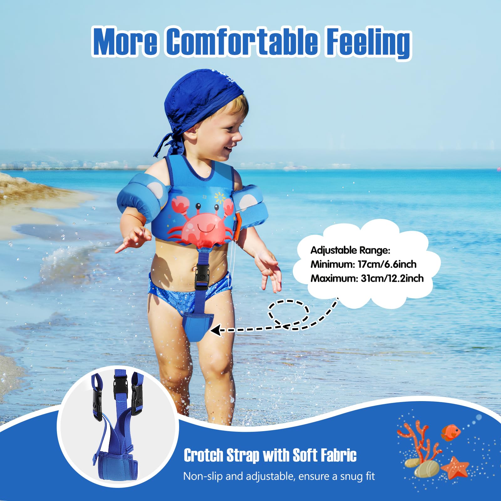 Foto 4 pulgar | Chaleco De Natación Moko Para Niños Pequeños, De 6 A 9 A 14 Kg, Color Azul Y Cangrejo - Venta Internacional.