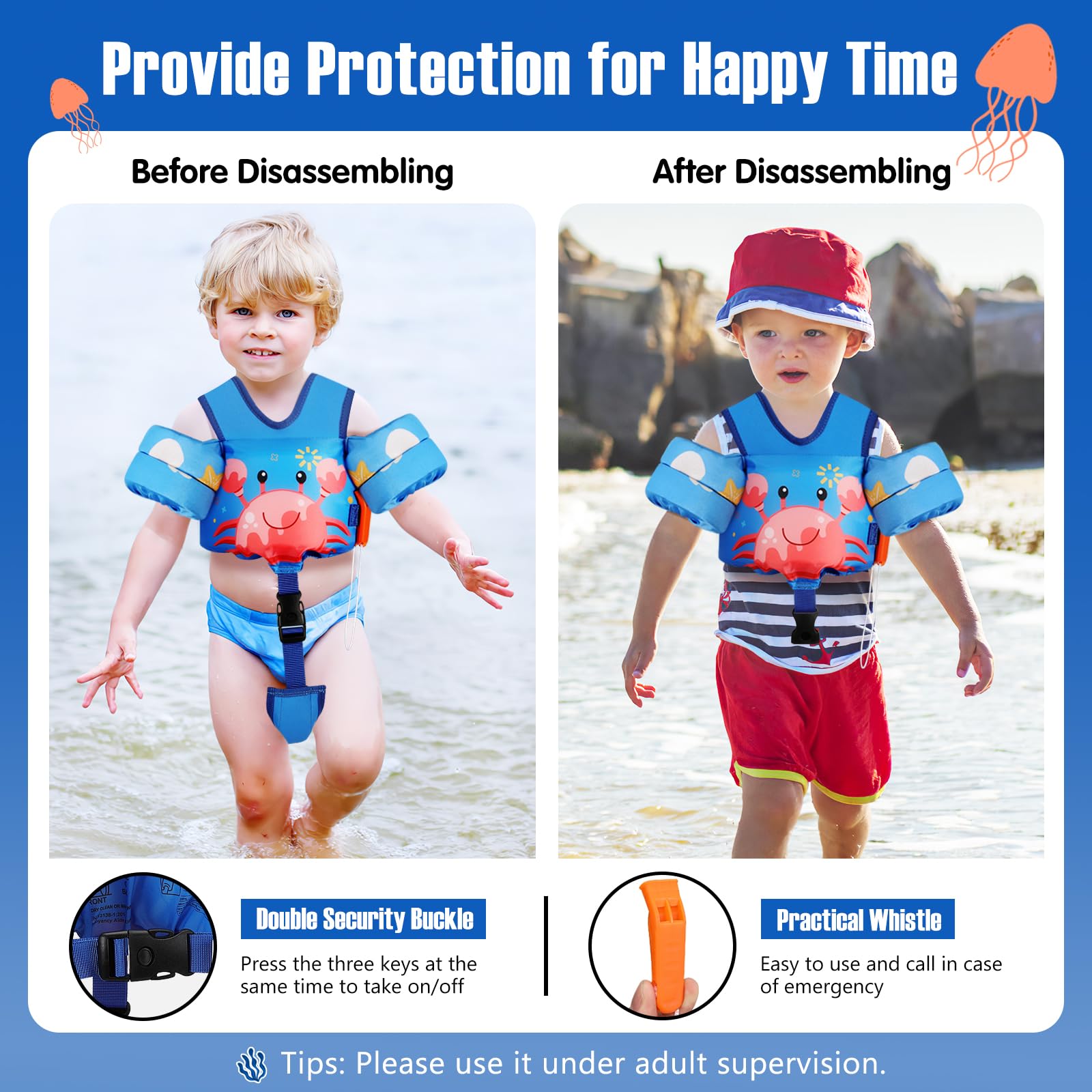 Foto 5 pulgar | Chaleco De Natación Moko Para Niños Pequeños, De 6 A 9 A 14 Kg, Color Azul Y Cangrejo - Venta Internacional.