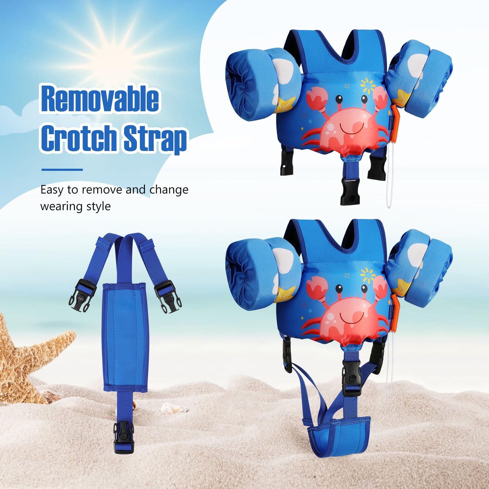 Foto 6 | Chaleco De Natación Moko Para Niños Pequeños, De 6 A 9 A 14 Kg, Color Azul Y Cangrejo - Venta Internacional.