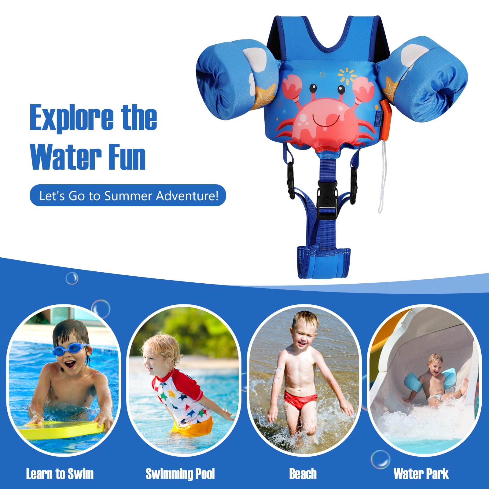 Foto 8 pulgar | Chaleco De Natación Moko Para Niños Pequeños, De 6 A 9 A 14 Kg, Color Azul Y Cangrejo - Venta Internacional.