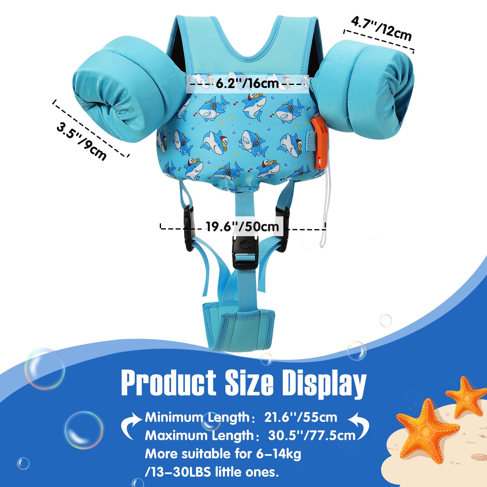 Foto 3 pulgar | Chaleco De Natación Moko Para Niños Pequeños, Flotadores Para Brazos, De 6 A 9 A 14 Kg, Blue Shark - Venta Internaci