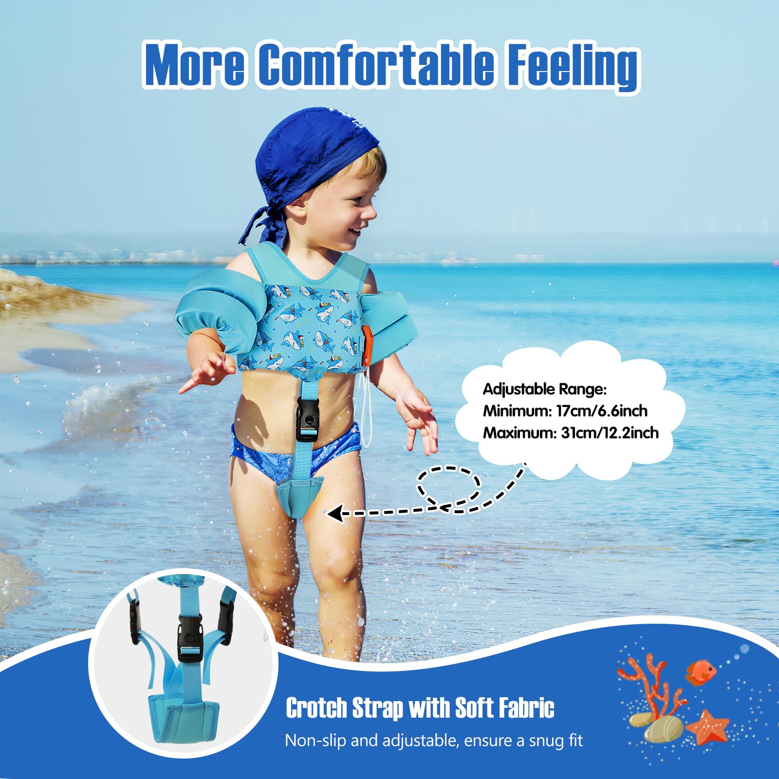 Foto 4 pulgar | Chaleco De Natación Moko Para Niños Pequeños, Flotadores Para Brazos, De 6 A 9 A 14 Kg, Blue Shark - Venta Internaci