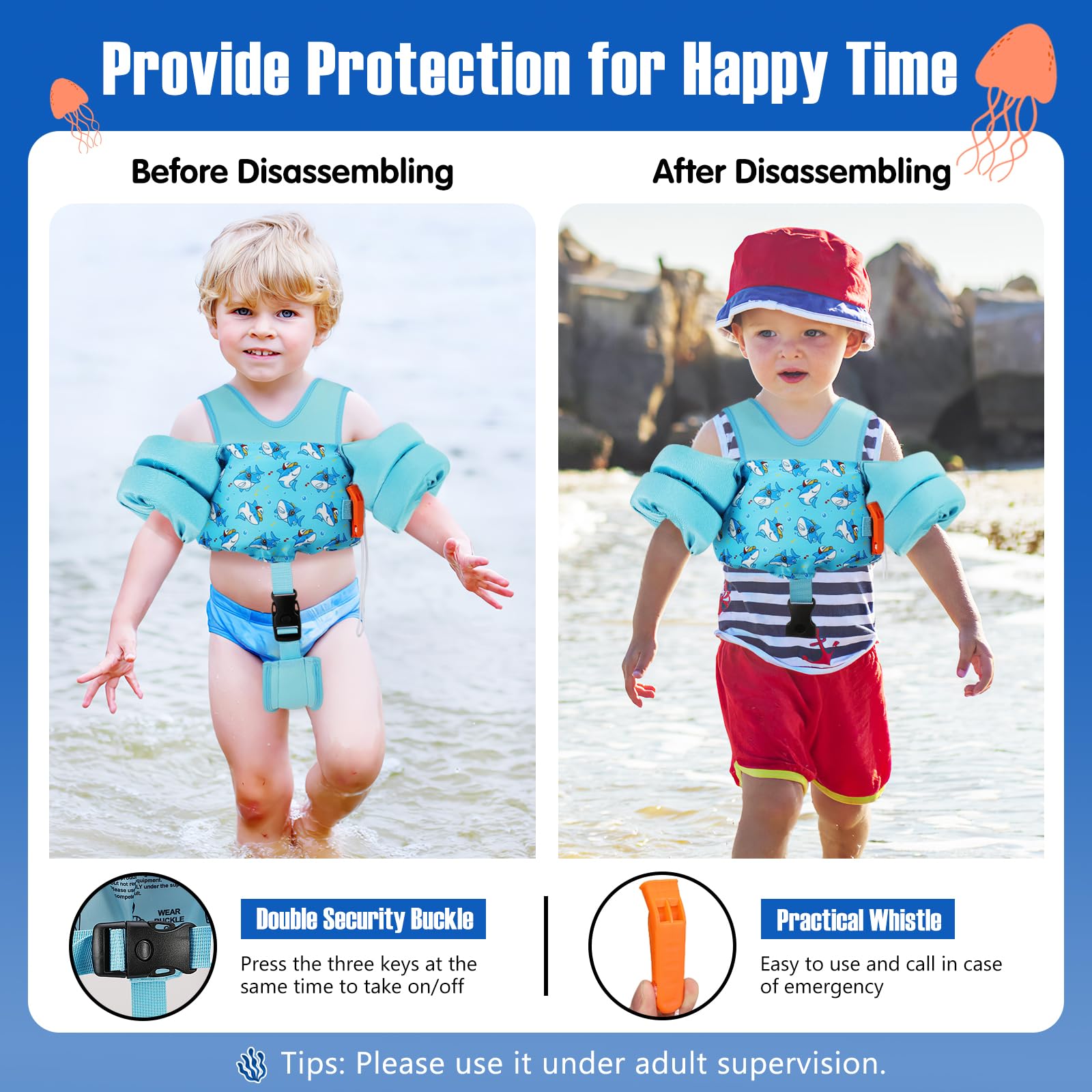 Foto 5 pulgar | Chaleco De Natación Moko Para Niños Pequeños, Flotadores Para Brazos, De 6 A 9 A 14 Kg, Blue Shark - Venta Internaci