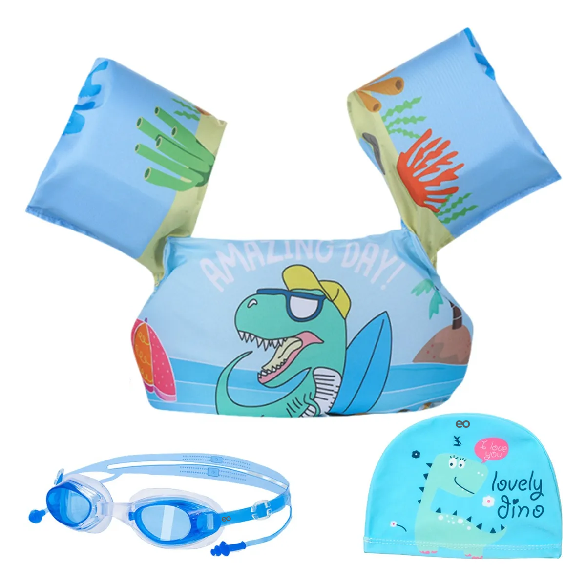 Foto 2 pulgar | Chaleco Salvavidas Flotador Para Niños+gafas+gorro Natación Azul Eo Safe Importsesi -20272 Multicolor