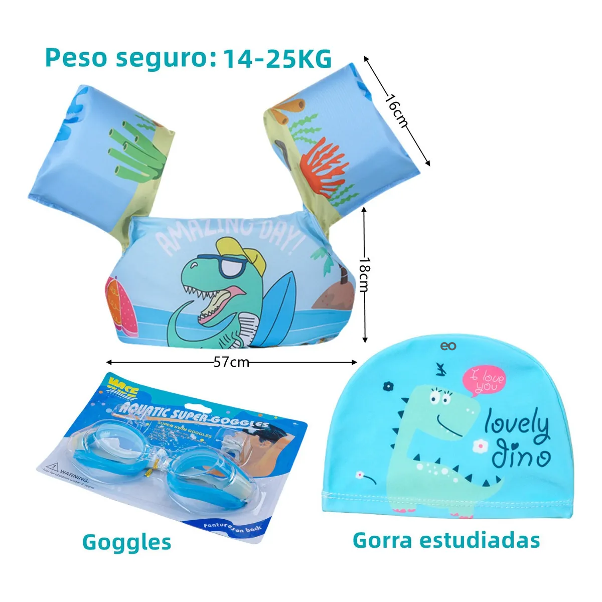 Foto 3 pulgar | Chaleco Salvavidas Flotador Para Niños+gafas+gorro Natación Azul Eo Safe Importsesi -20272 Multicolor
