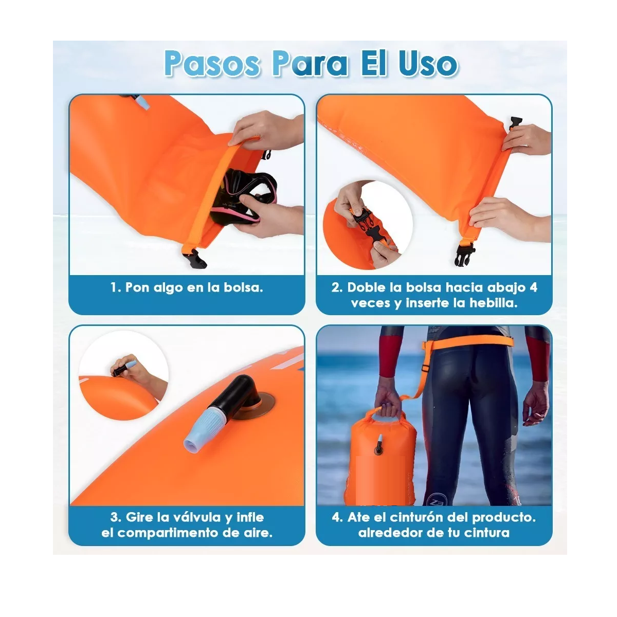 Foto 3 pulgar | Boya de Seguridad para Natación con Bolsa Eo Safe Imports Esi-9084 Naranja