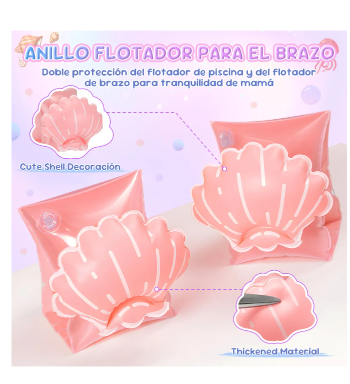 Foto 3 pulgar | Flotador Salvavidas Inflable Niño Anillo De Natación 1-5años Color Rosa-concha