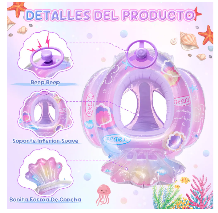 Foto 4 pulgar | Flotador Salvavidas Inflable Niño Anillo De Natación 1-5años Color Rosa-concha