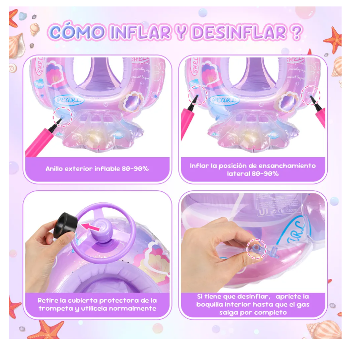 Foto 5 pulgar | Flotador Salvavidas Inflable Niño Anillo De Natación 1-5años Color Rosa-concha