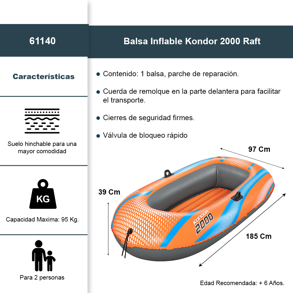 Foto 3 pulgar | Bote Inflable Lancha Bestway Kondor 2000 Para 2 Personas