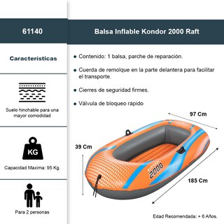 Foto 2 | Bote Inflable Lancha Bestway Kondor 2000 Para 2 Personas