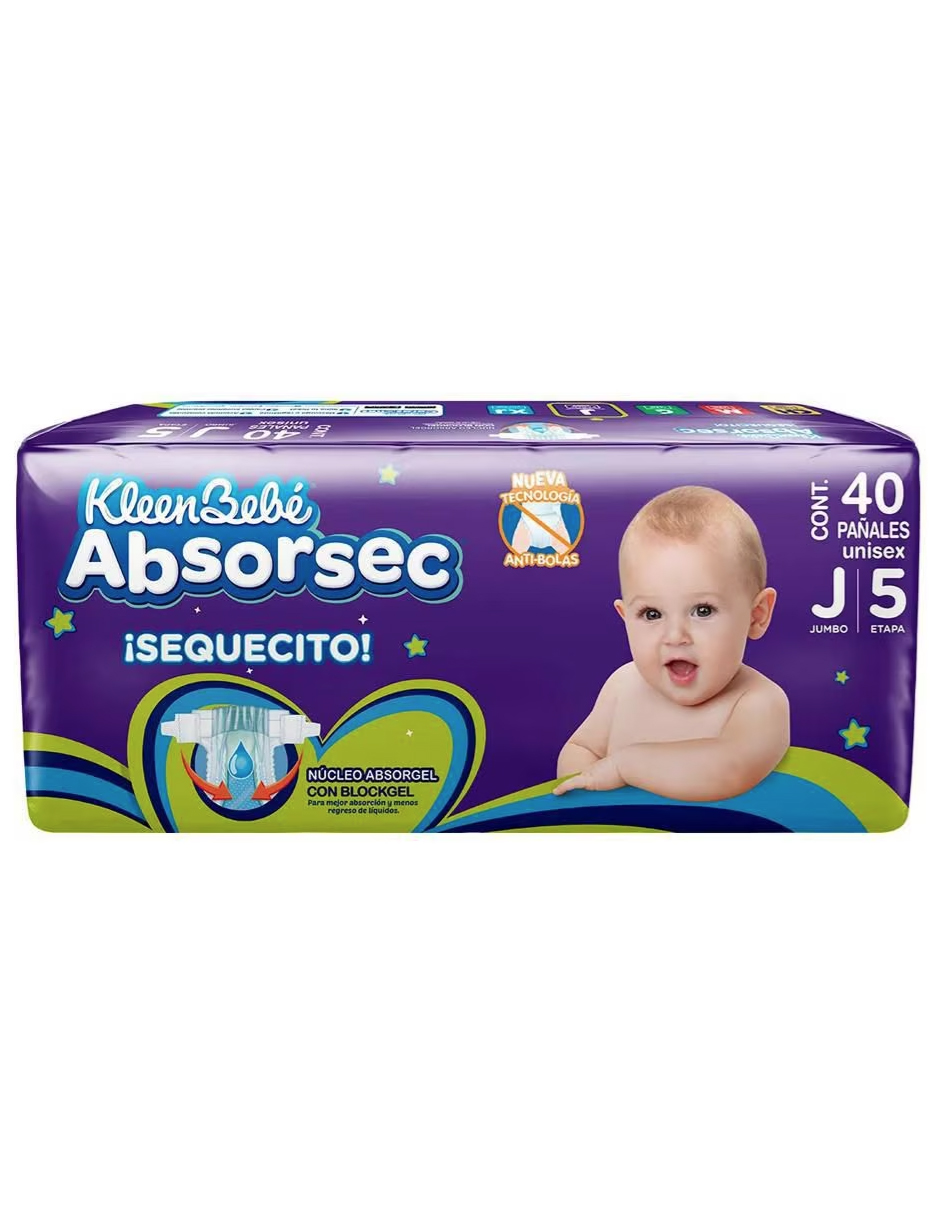 Foto 2 pulgar | Pañal Kleen Bebé Absorsec Jumbo 160pz