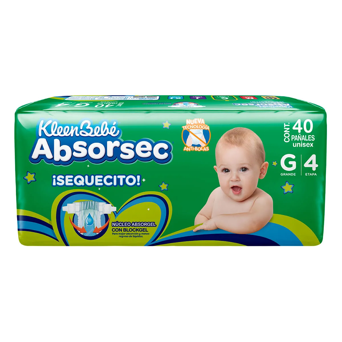 Pañal Kleen Bebé Absorsec Grande 160pz