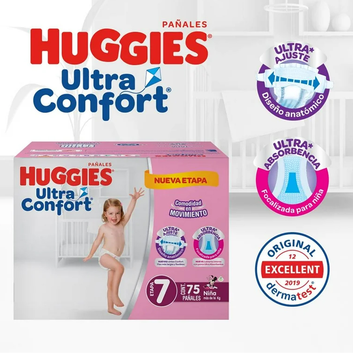 Foto 3 pulgar | Pañales Huggies Ultraconfort Etapa 7 Niña 75 Pañales