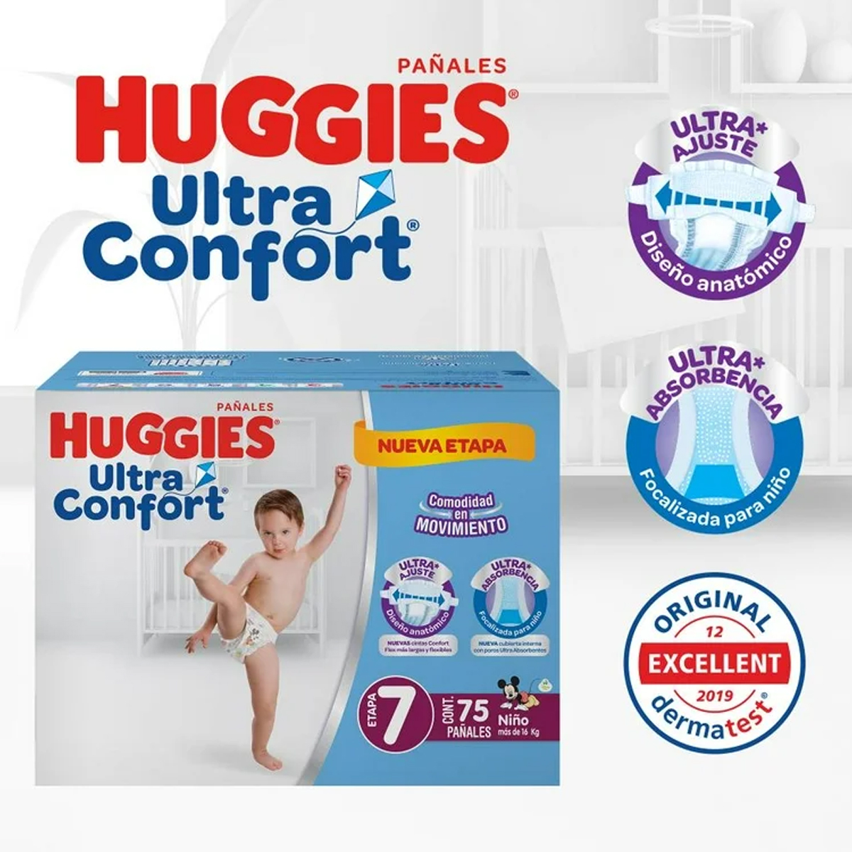 Foto 3 pulgar | Pañales Huggies Ultraconfort Etapa 7 Niño 75 Pañales