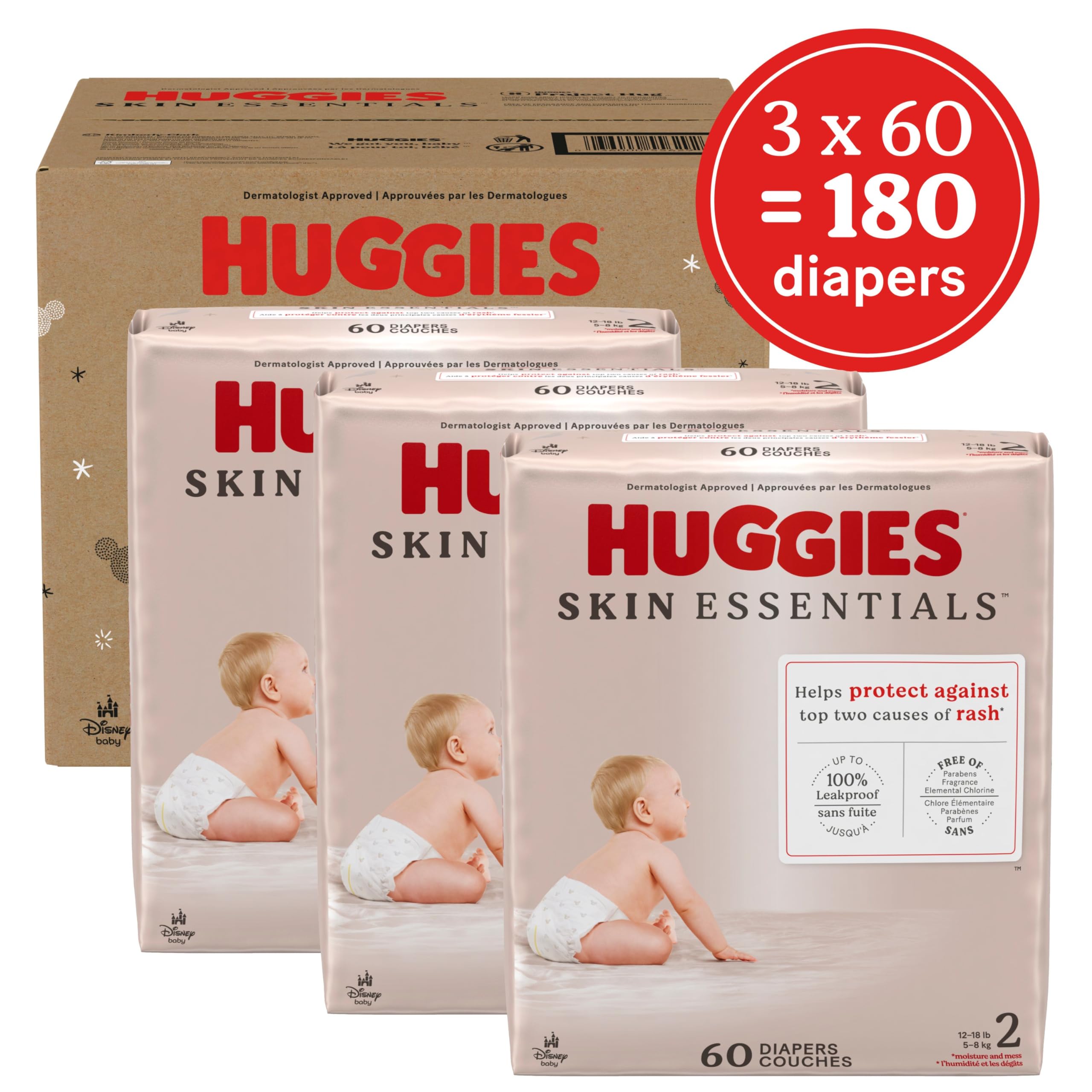 Foto 2 | Pañales Huggies Skin Essentials, Tamaño 2 (5-8 Kg), 180 Unidades - Venta Internacional.