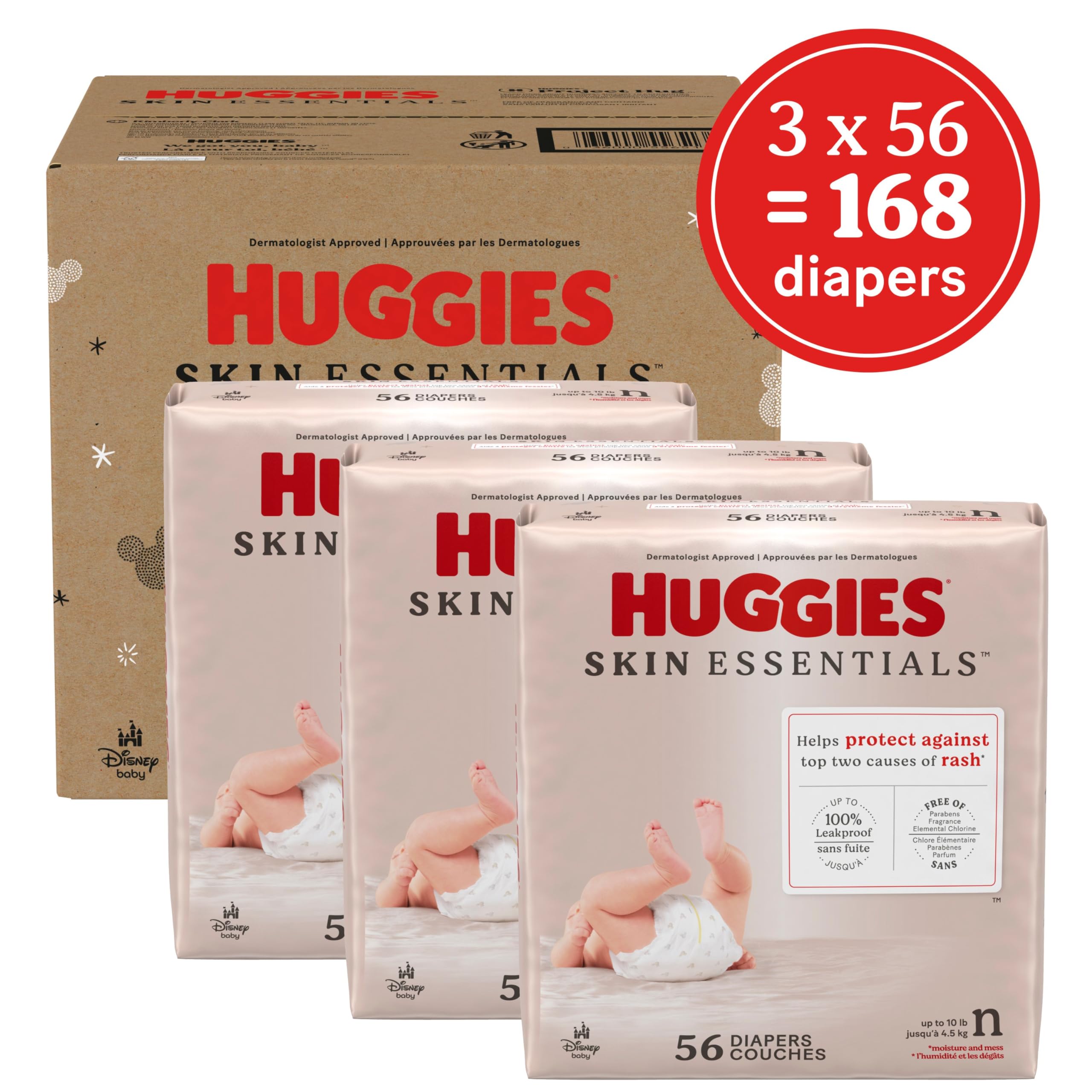 Foto 2 | Pañales Huggies Skin Essentials Para Recién Nacidos (2,7-4,1 Kg) X168 - Venta Internacional.