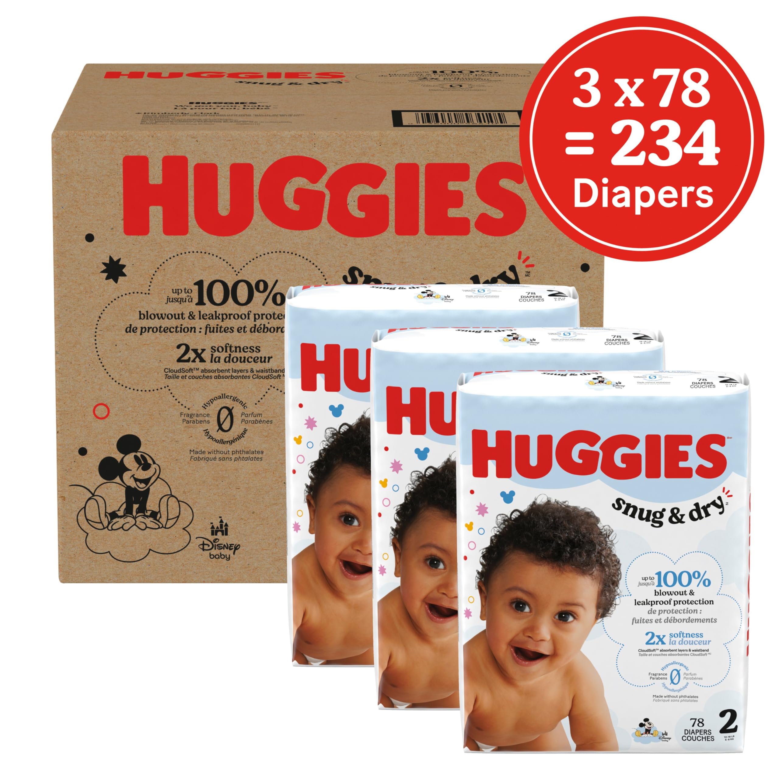 Foto 2 | Pañales Huggies Snug & Dry Talla 2 (5-8 Kg) 234 Unidades - Venta Internacional.