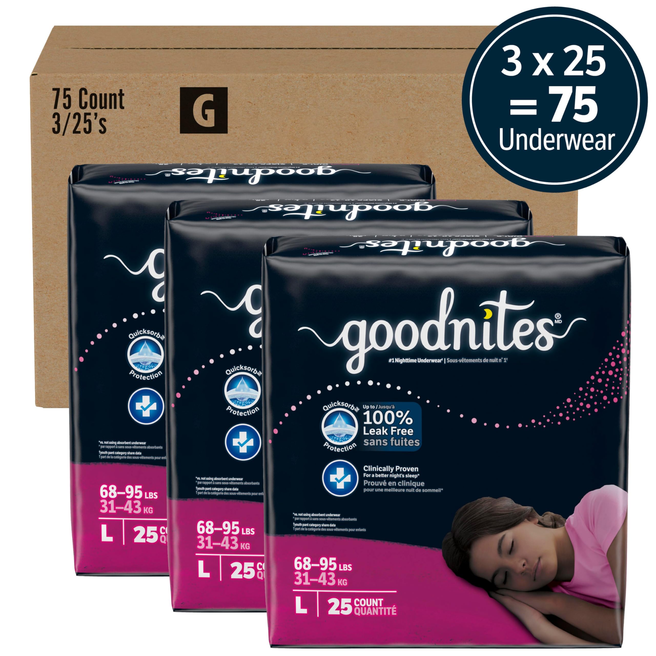 Foto 3 pulgar | Ropa Interior Para Enuresis Nocturna Goodnites Para Niñas  Talla L  68 A 95 Libras - Venta Internacional.