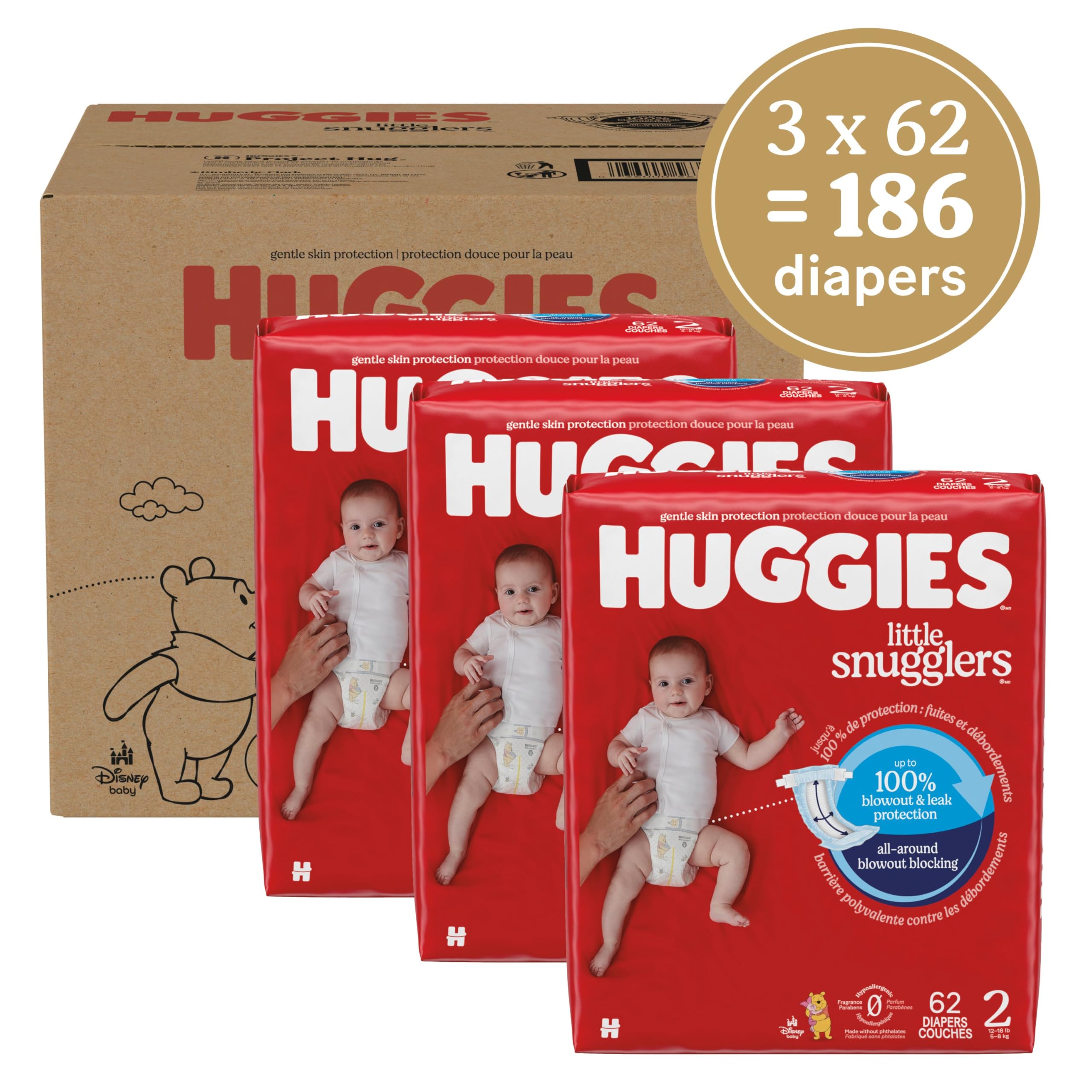 Foto 3 pulgar | Pañales Huggies Little Snugglers  Tamaño 2 (5-8 Kg)  186 Unidades - Venta Internacional.