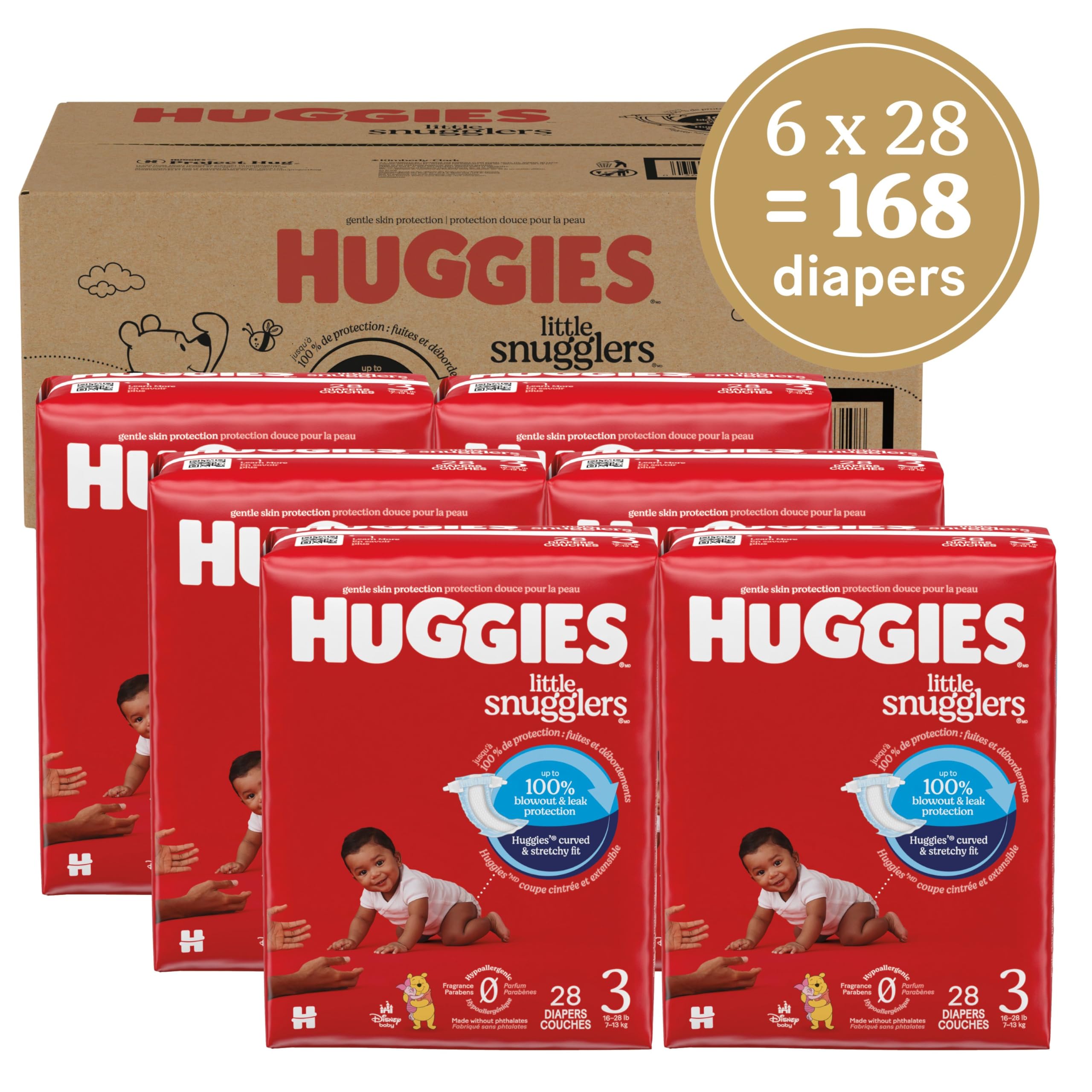 Foto 2 | Pañales Huggies Little Snugglers  Tamaño 3 (7-13 Kg)  168 Unidades - Venta Internacional.