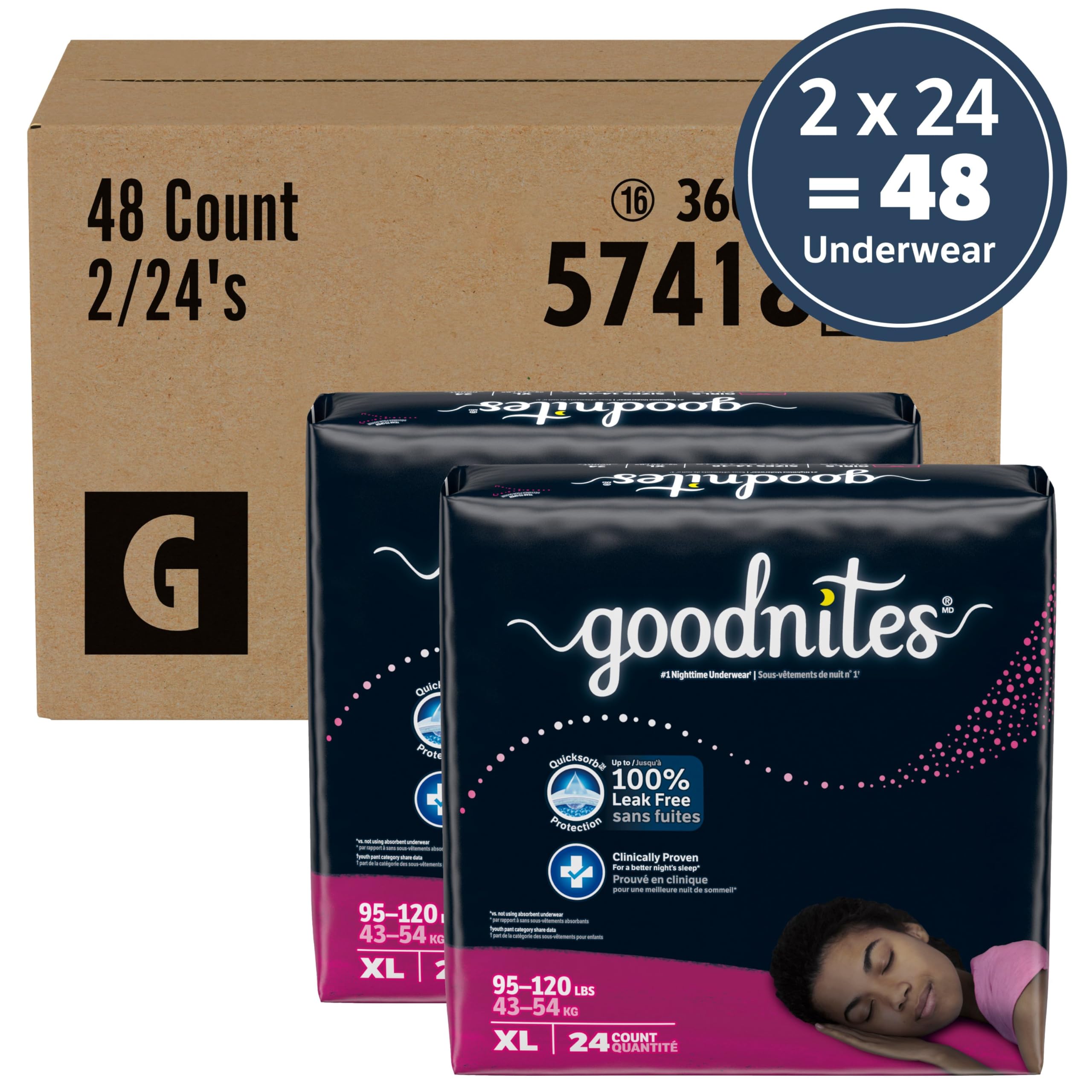 Foto 3 pulgar | Ropa Interior Para Orinar La Cama Goodnites Para Niñas  Talla Xl  95 A 120 Libras  48 Unidades - Venta Internacional.