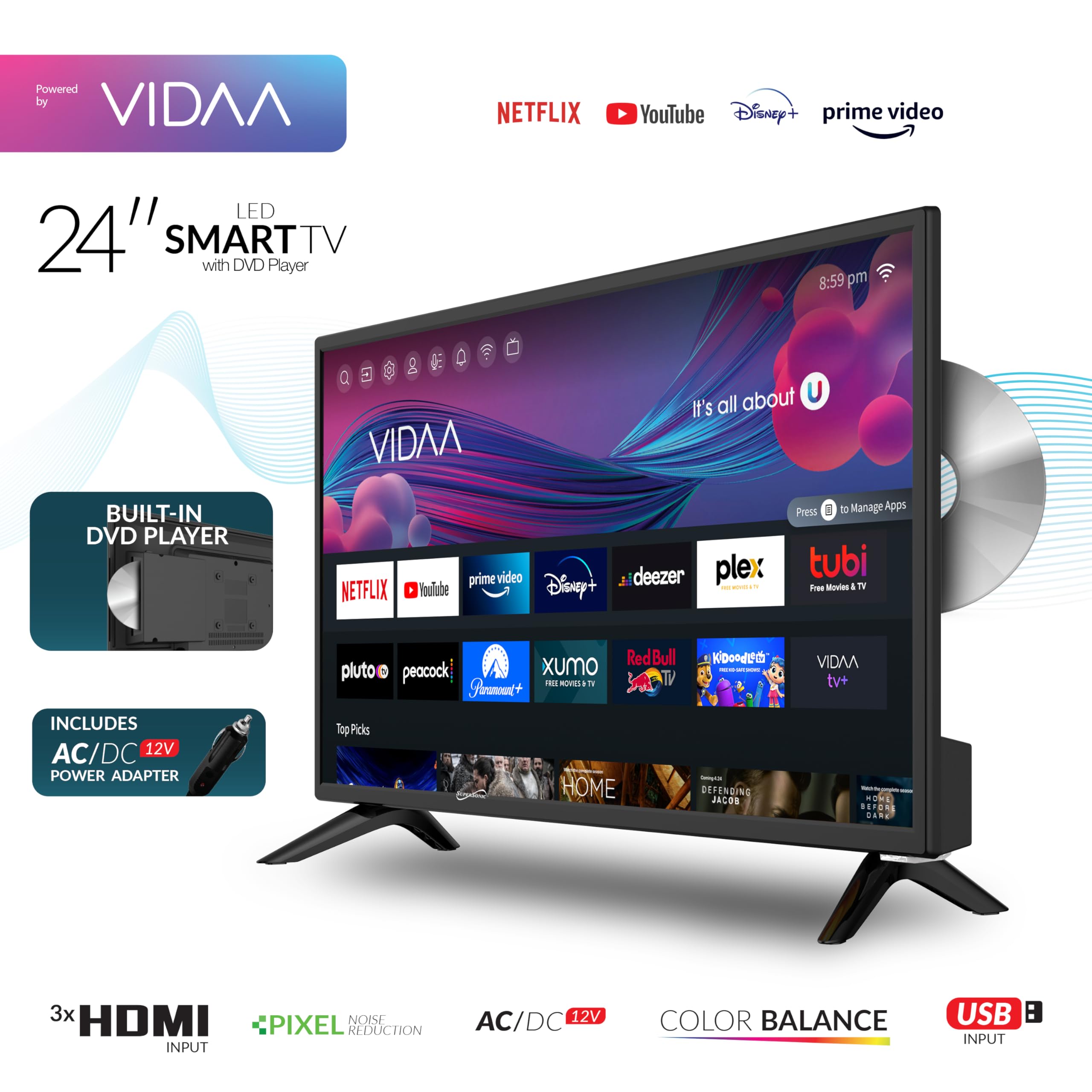Foto 4 pulgar | Smart Hdtv Supersonic Sc-2426sdvd De 24 Pulgadas Con Reproductor De Dvd 1080p - Venta Internacional.