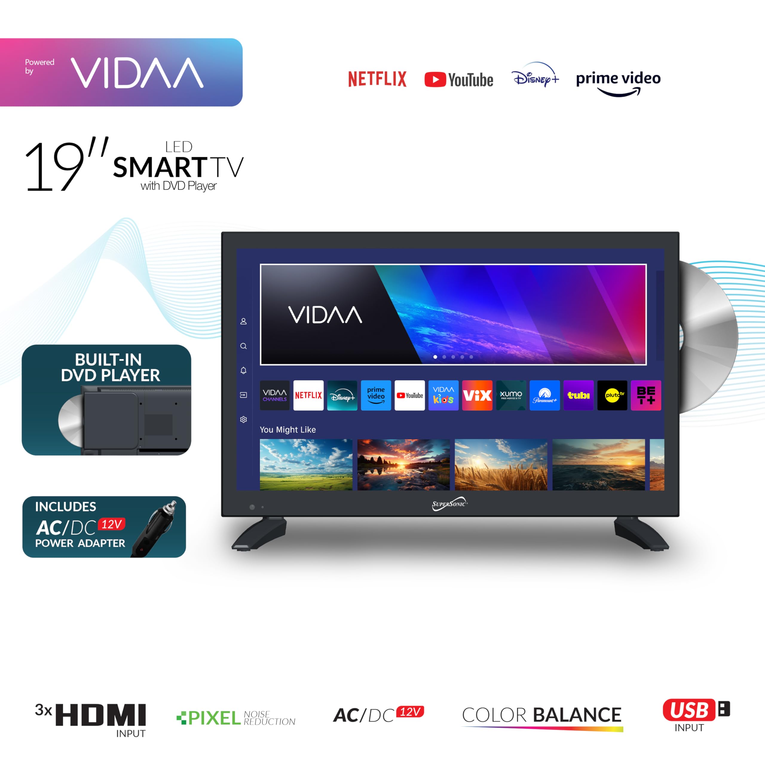 Foto 3 pulgar | Smart Hdtv Supersonic Sc-1926dvd De 19 Pulgadas Con Reproductor De Dvd 1080p - Venta Internacional.