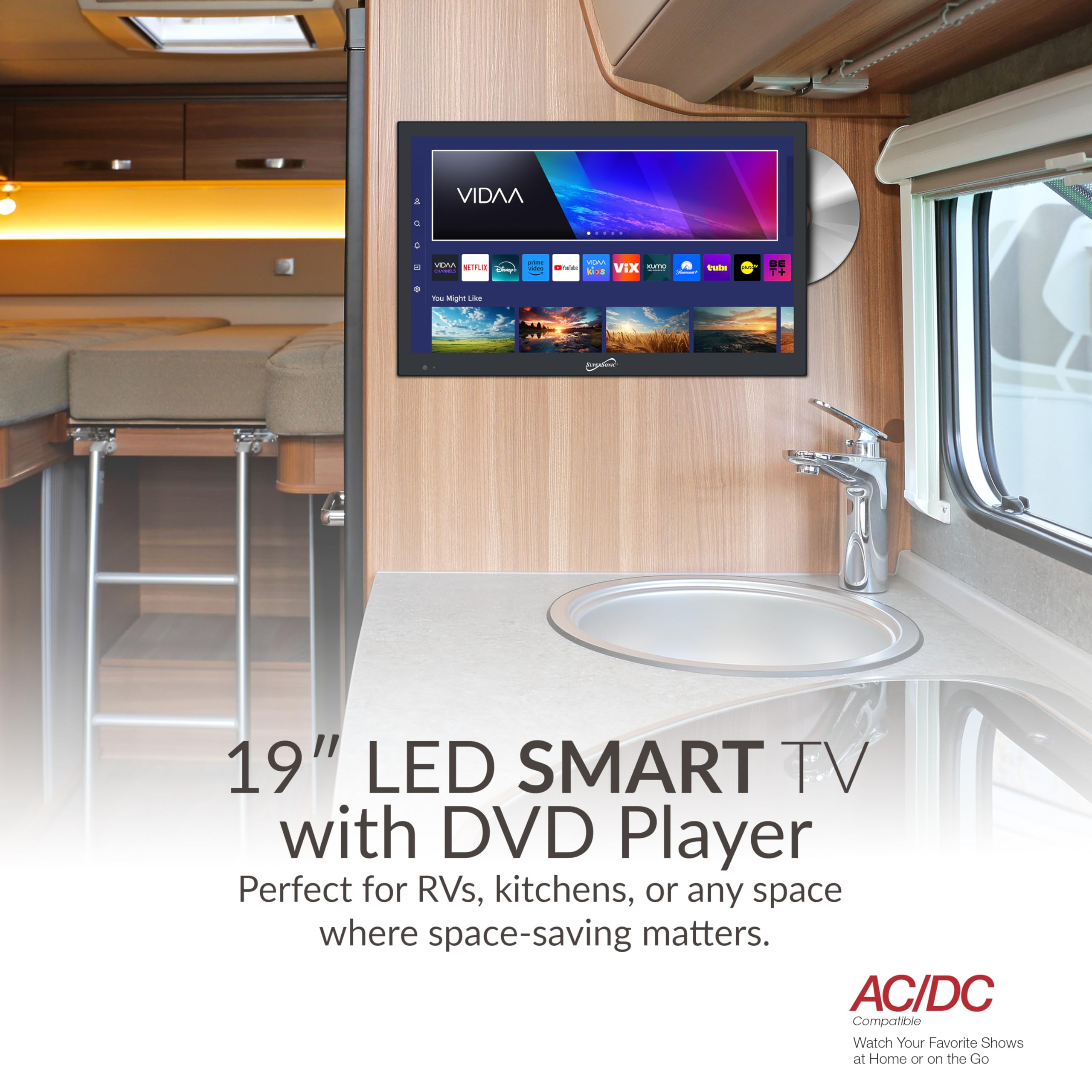 Foto 3 | Smart Hdtv Supersonic Sc-1926dvd De 19 Pulgadas Con Reproductor De Dvd 1080p - Venta Internacional.