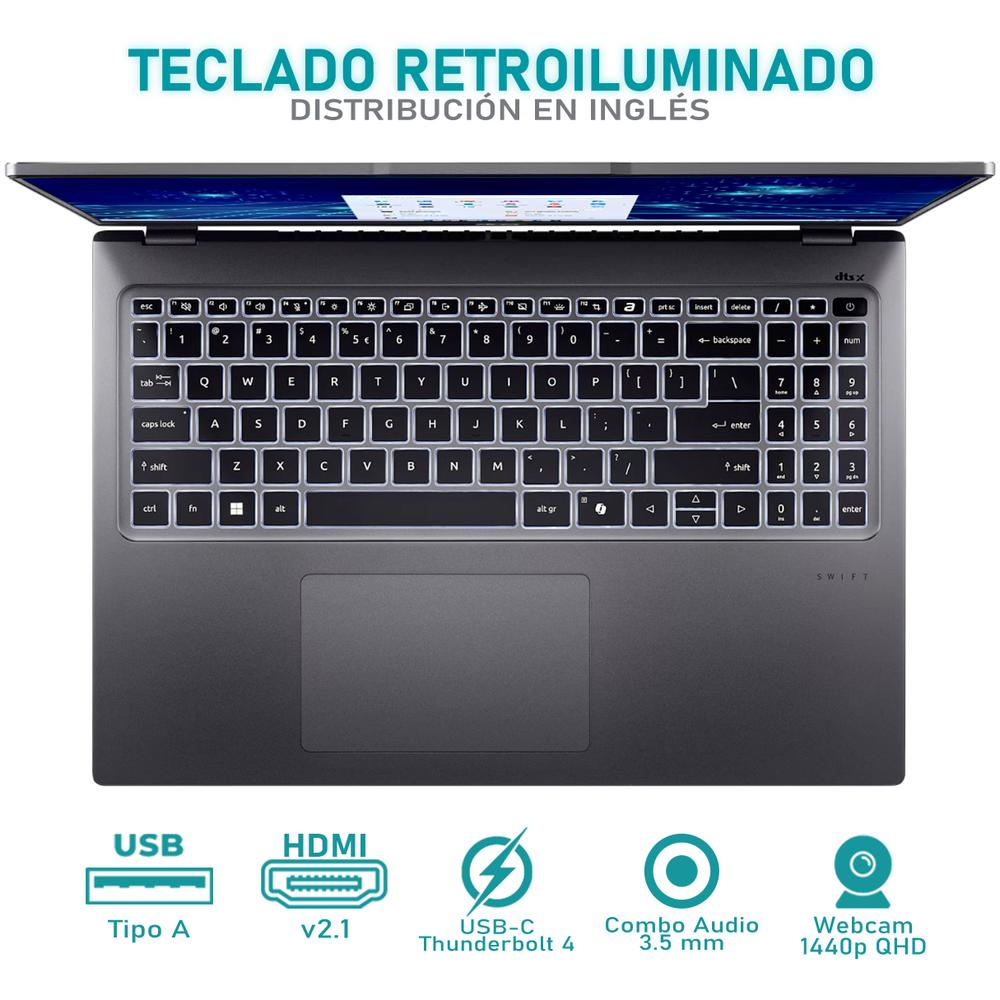 Foto 6 pulgar | Laptop Acer Swift Go 16 Intel Core Ultra 9 185H Intel Arc 32GB RAM 1TB SSD 16'' Touch Windows 11 Home Teclado en Inglés