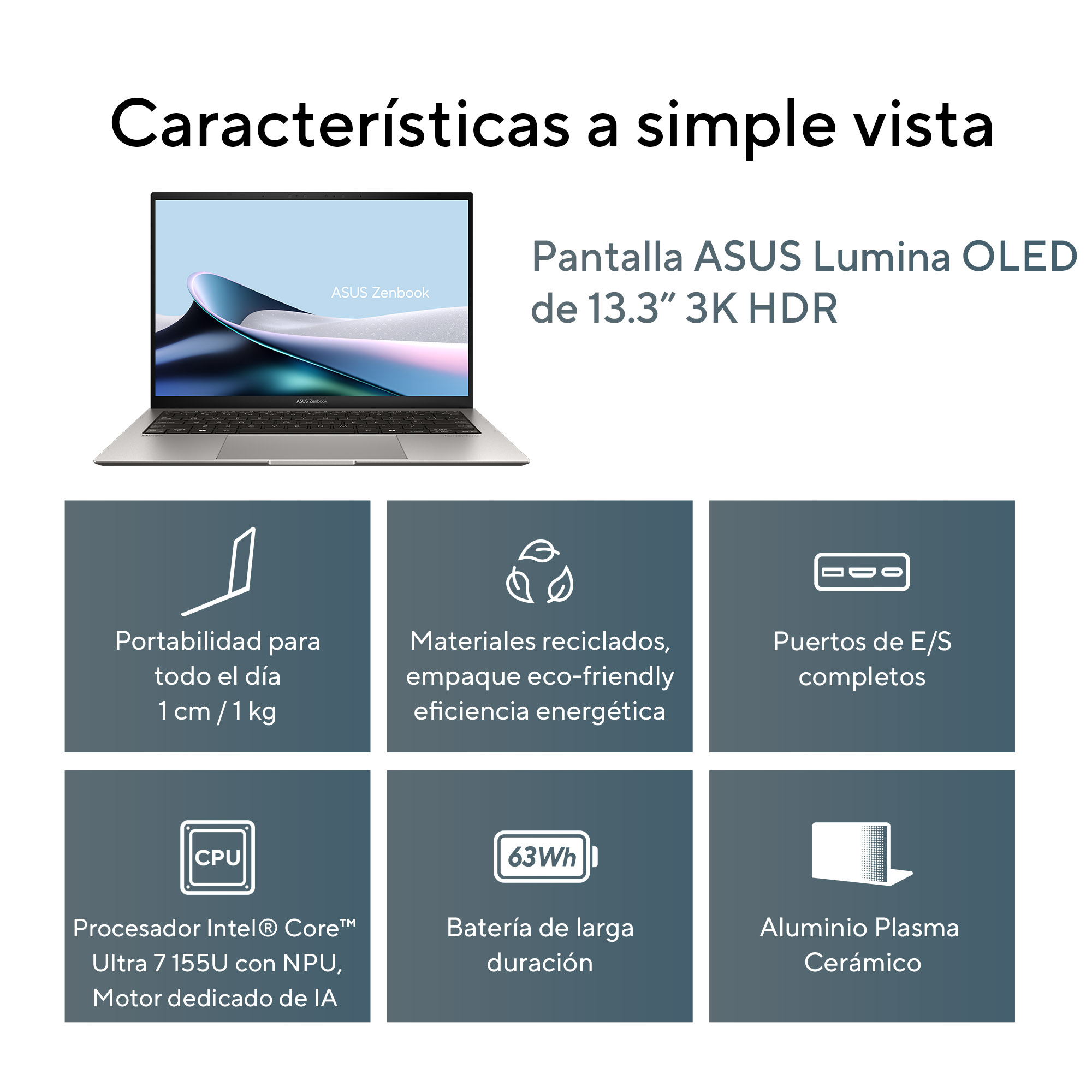 Foto 3 | Laptop Asus Zenbook S 13 Oled (UX5304MA), Intel  Core™ Ultra 7 155U 1.7 GHz, 32GB, 1TB, Gris