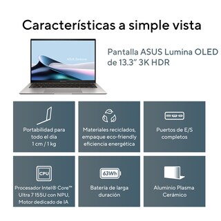 Foto 3 | Laptop Asus Zenbook S 13 Oled (UX5304MA), Intel Core™ Ultra 7 155U 1.7 GHz, 32GB, 1TB, Gris