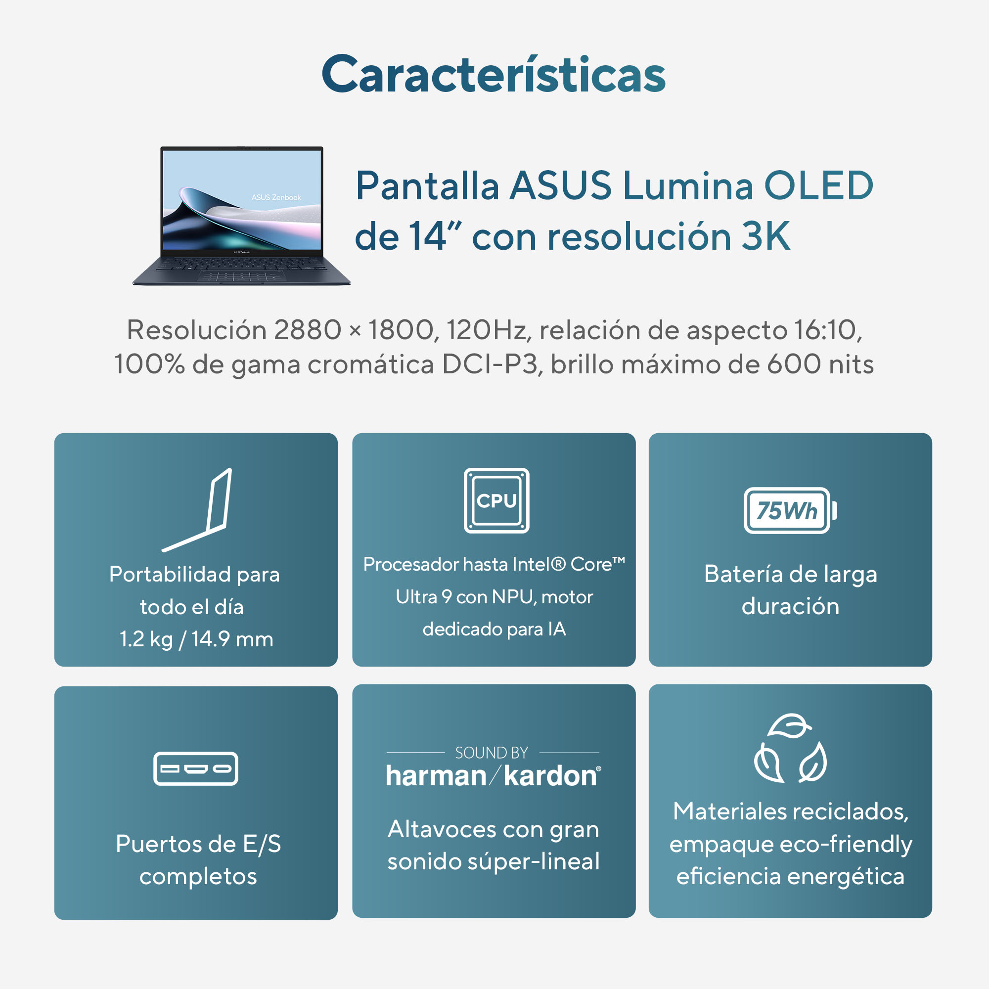 Foto 3 | Laptop Asus Zenbook 14 OLED (UX3405), Intel Core Ultra 7 155H, 32GB RAM, Azul