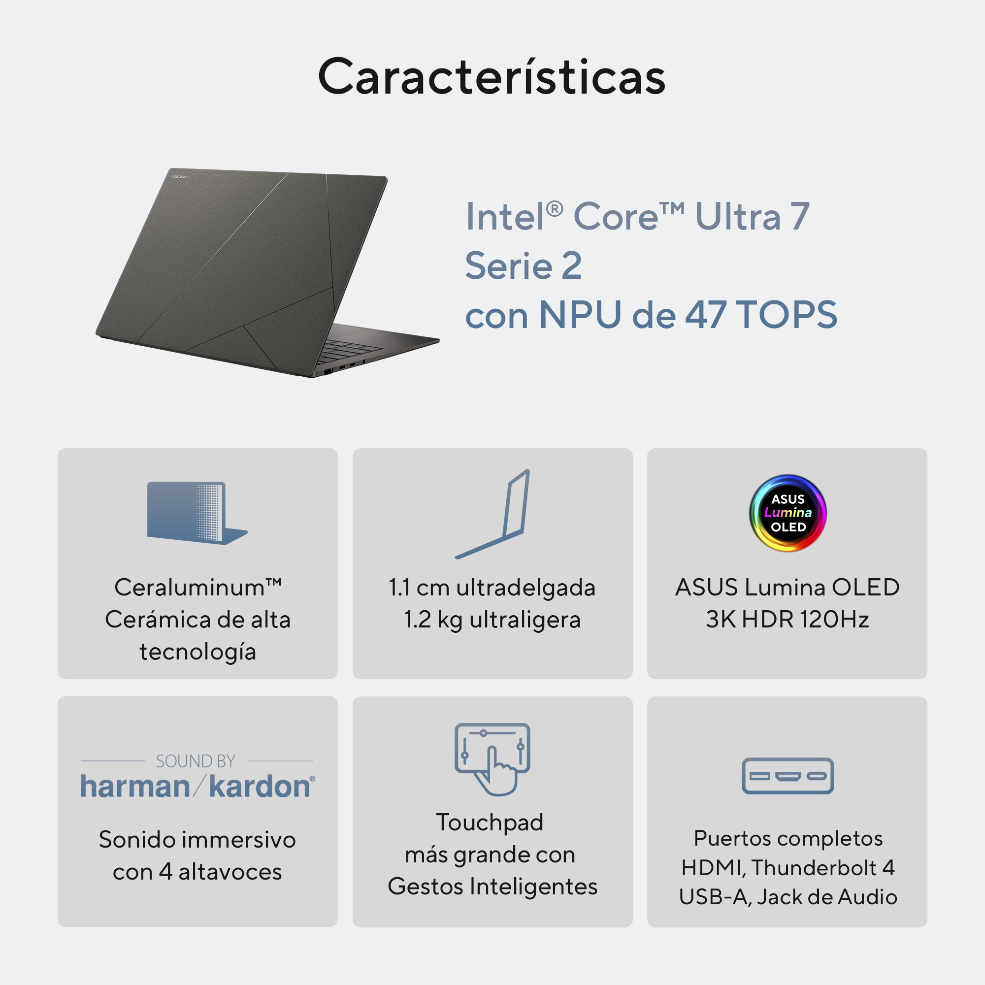 Foto 2 | Laptop Asus Zenbook S 14 (UX5406SA),  Intel  Core™ Ultra 7 258v, 32gb, 1TB, Gris