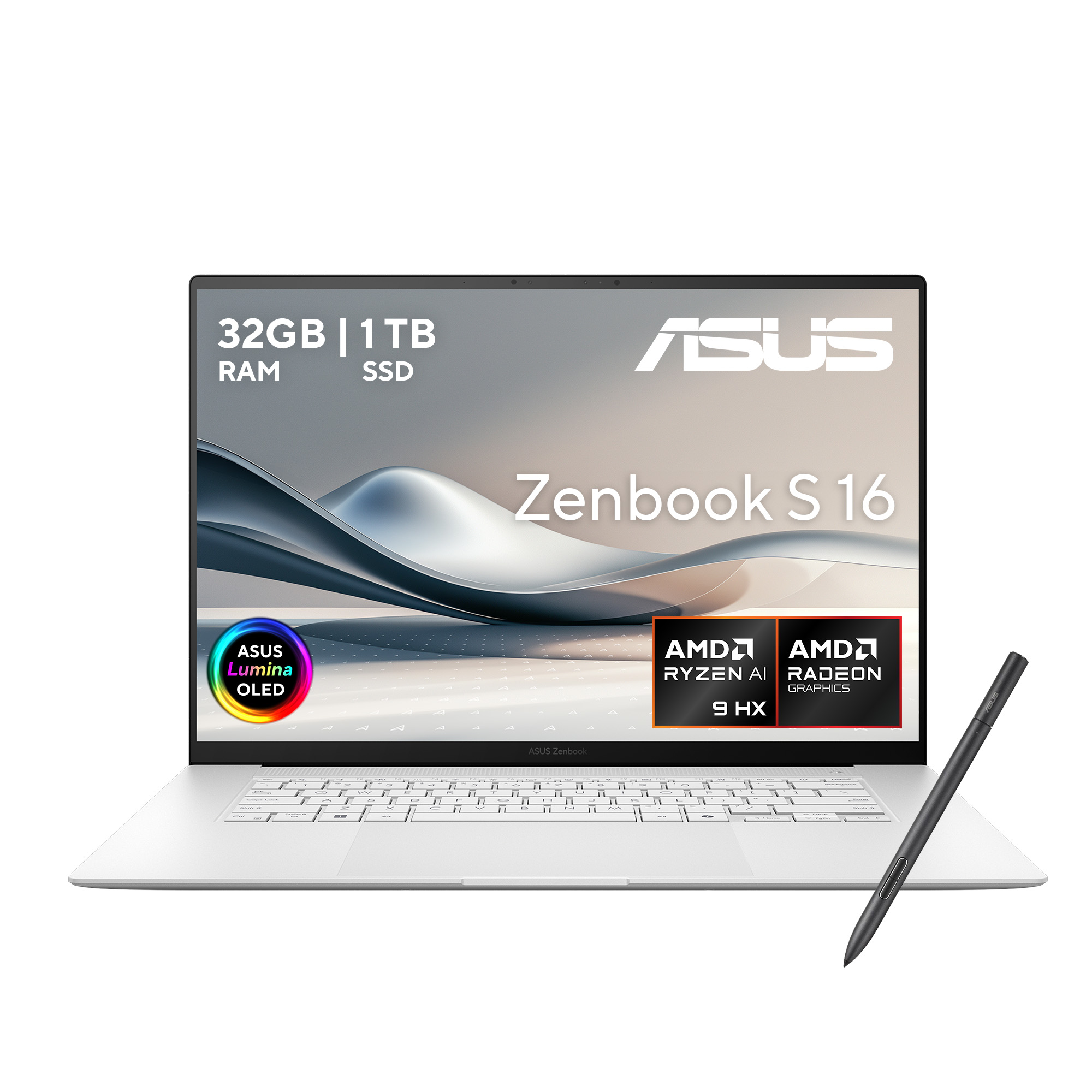 Laptop Asus Zenbook S 16 (UM5606WA), AMD Ryzen AI 9 HX 370, 1TB,  32GB RAM, Color Blanco