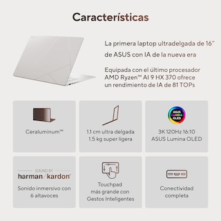 Foto 2 | Laptop Asus Zenbook S 16 (UM5606WA), AMD Ryzen AI 9 HX 370, 1TB, 32GB RAM, Color Blanco