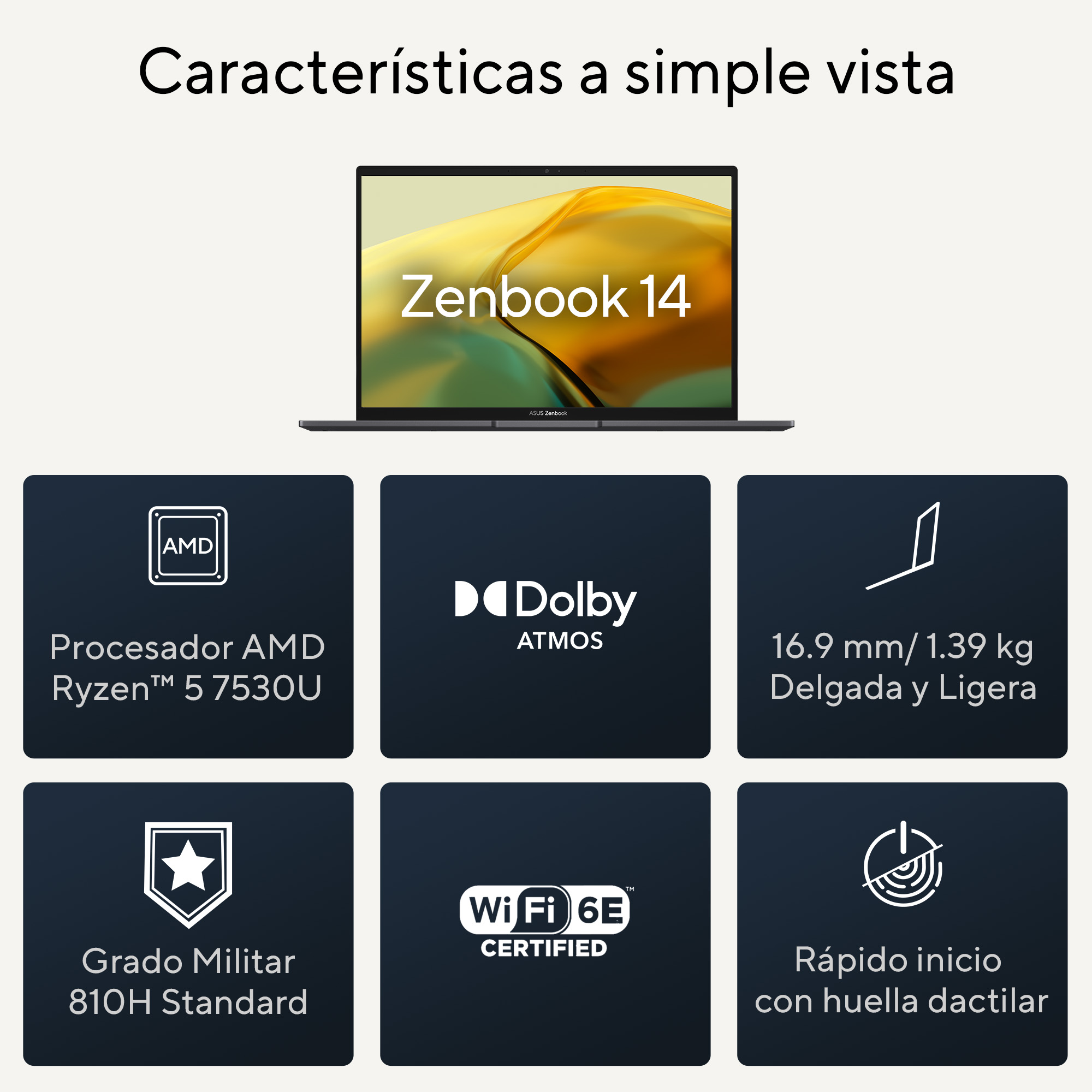 Foto 4 pulgar | Laptop Asus Zenbook 14 (UM3402) AMDRyzen 5 7530U, 16GB RAM, 512GB, Negro, 14'' 2.5K
