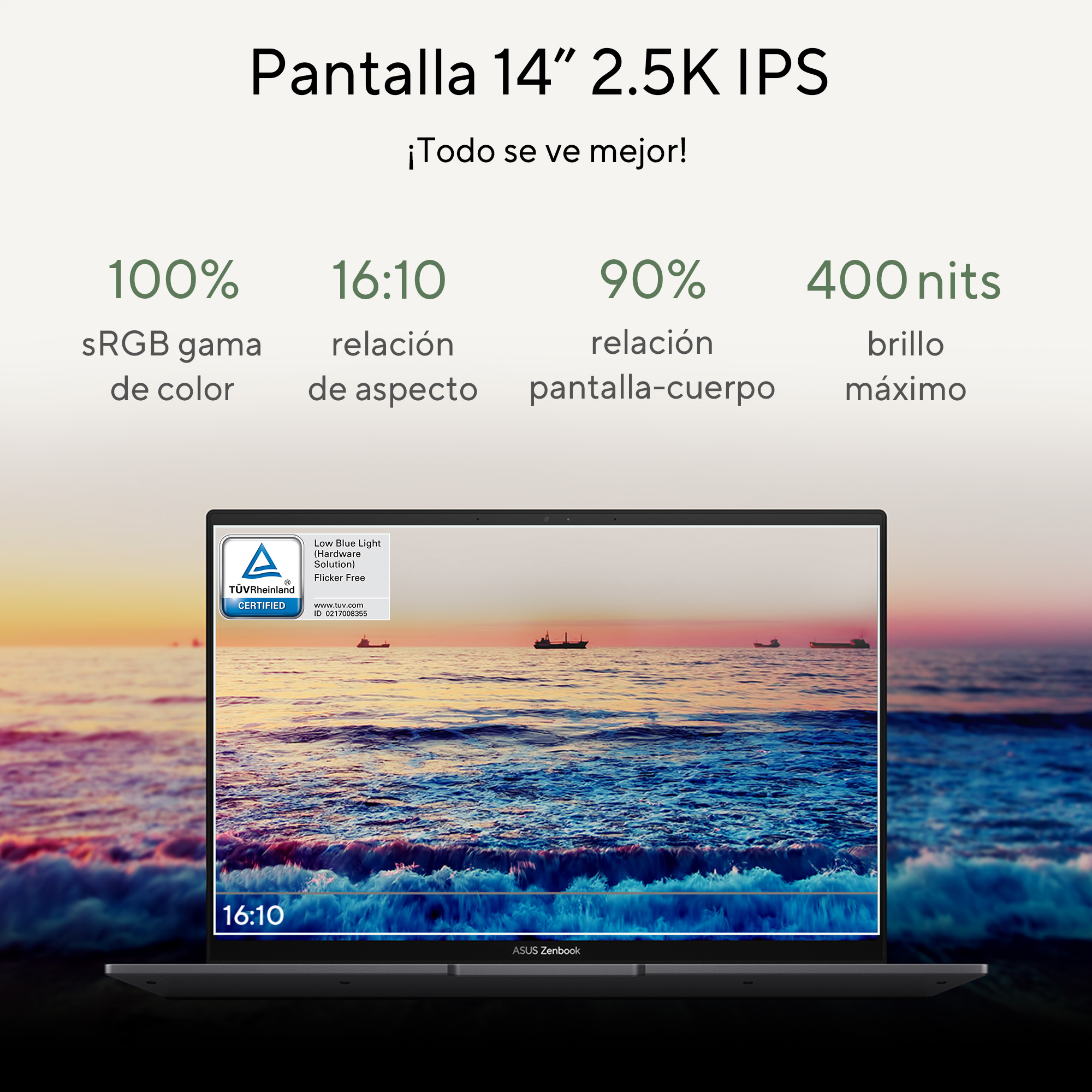 Foto 5 pulgar | Laptop Asus Zenbook 14 (UM3402) AMDRyzen 5 7530U, 16GB RAM, 512GB, Negro, 14'' 2.5K