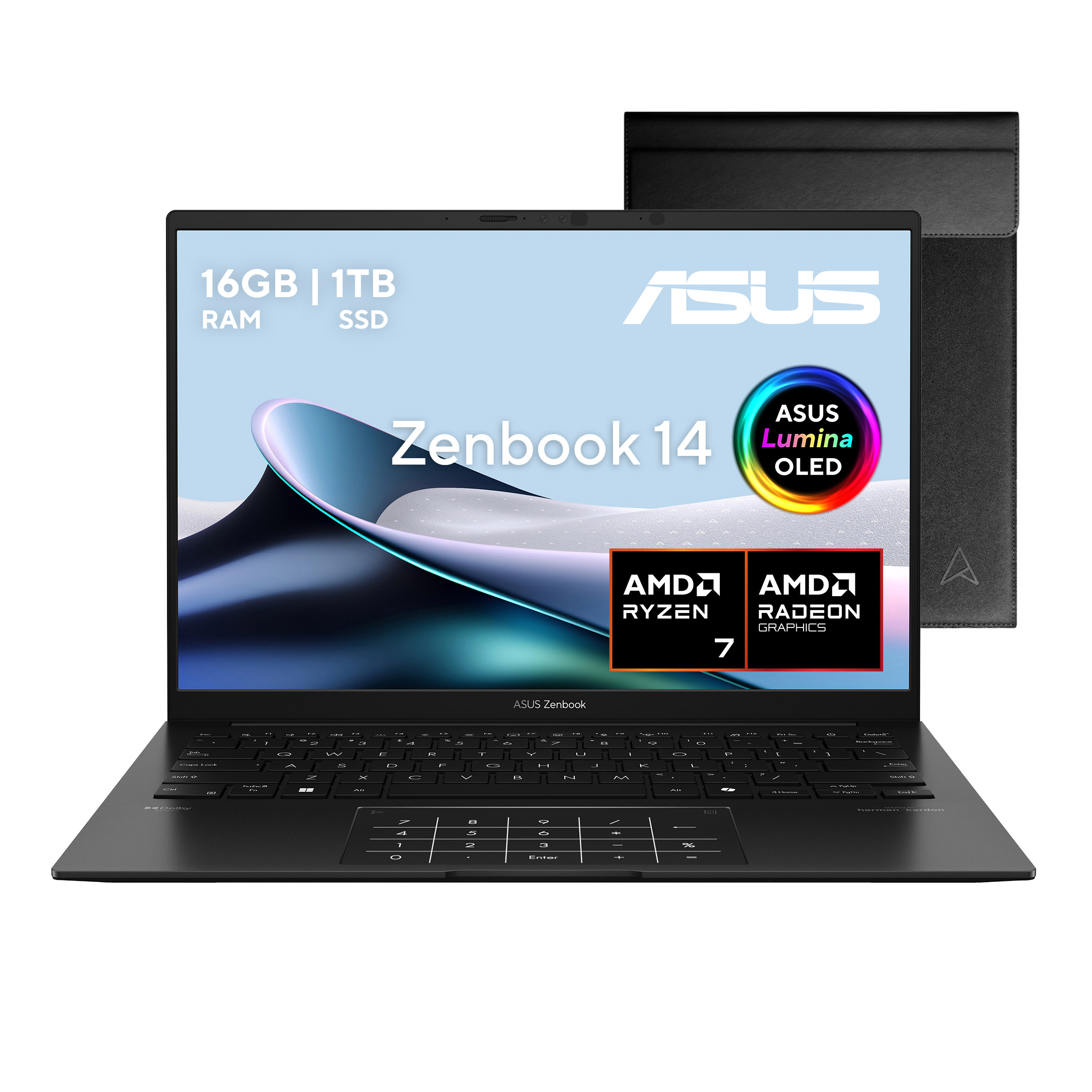 Foto 2 pulgar | Laptop Asus Zenbook 14 Oled (UM3406), Ryzen 7, 16GB RAM, 1TB, Negro, 14" OLED FHD