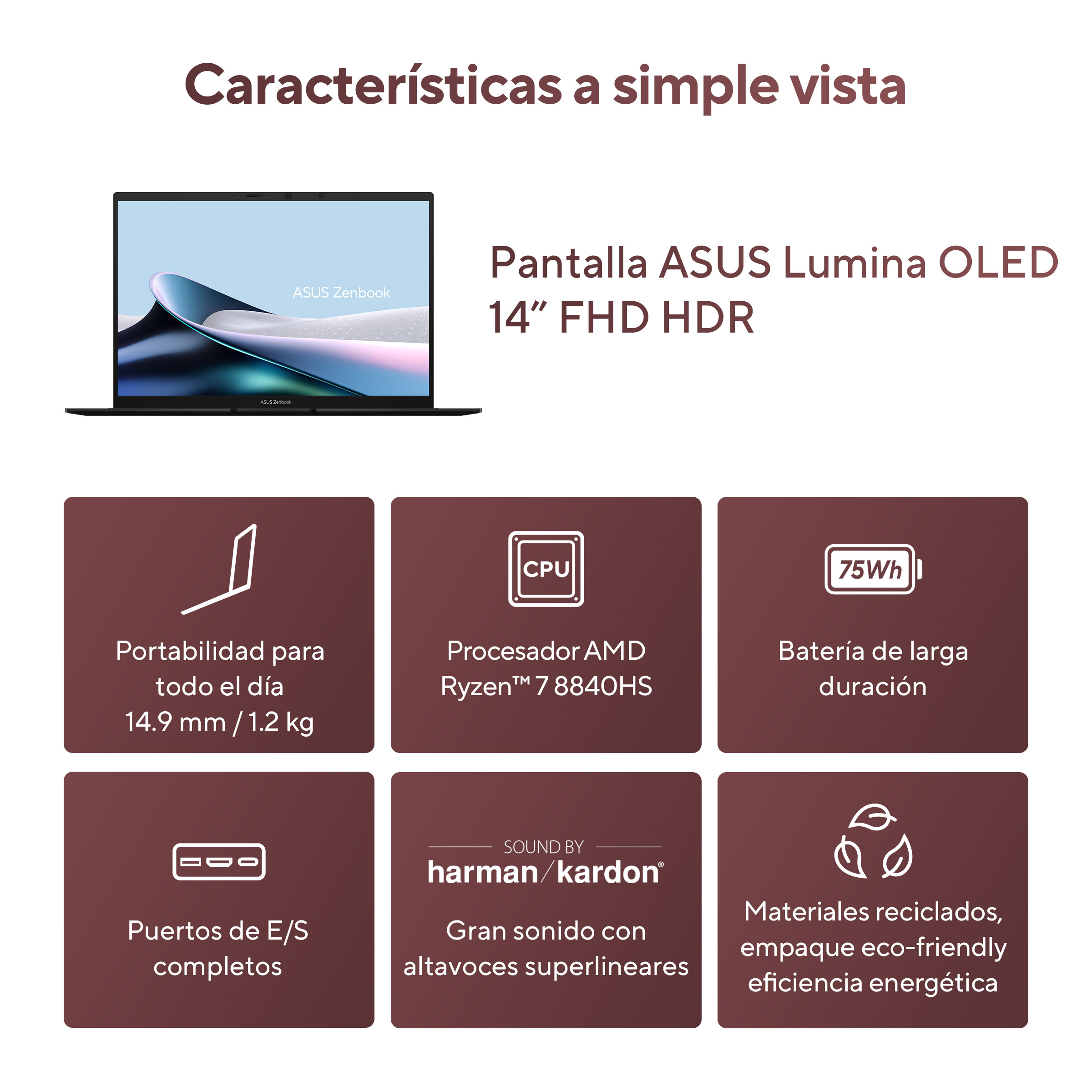 Foto 3 pulgar | Laptop Asus Zenbook 14 Oled (UM3406), Ryzen 7, 16GB RAM, 1TB, Negro, 14" OLED FHD