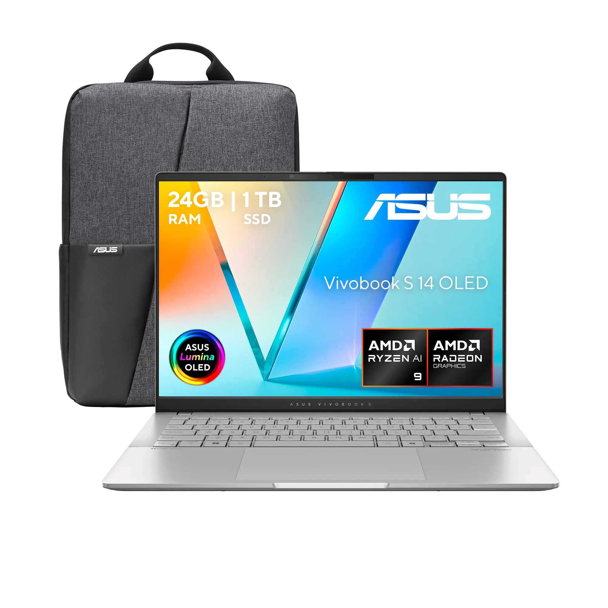 Laptop Asus Vivobook S 14 OLED, AMD Ryzen AI 9 365, 24GB RAM, 1TB, plata