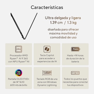 Foto 3 | Laptop ASUS Vivobook S 14 OLED, 14¨ Windows 11 AMD Ryzen AI 9 365 24GB 1TB SSD Plateado