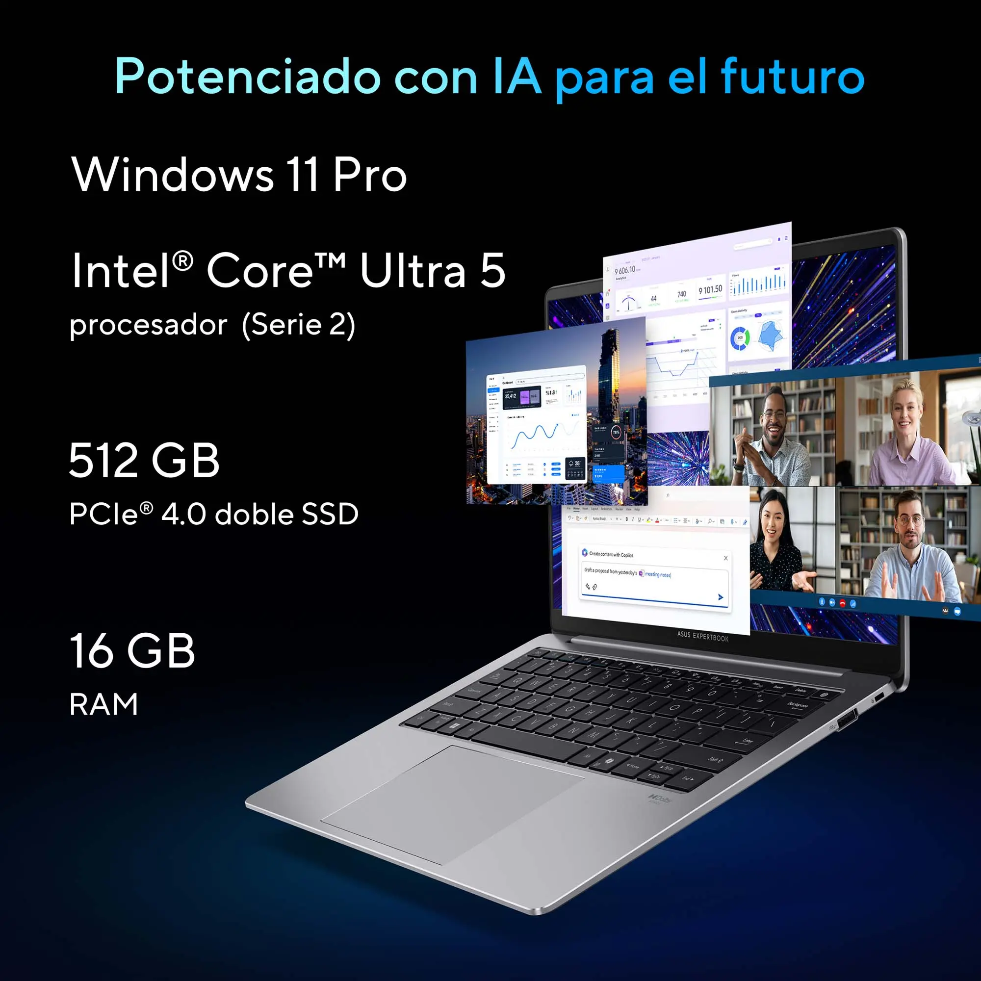 Foto 5 | Laptop Asus Expertbook P5 (Intel  Core™ Ultra 5 226V, 16GB LPDDR5X, 512GB, Color Gris)