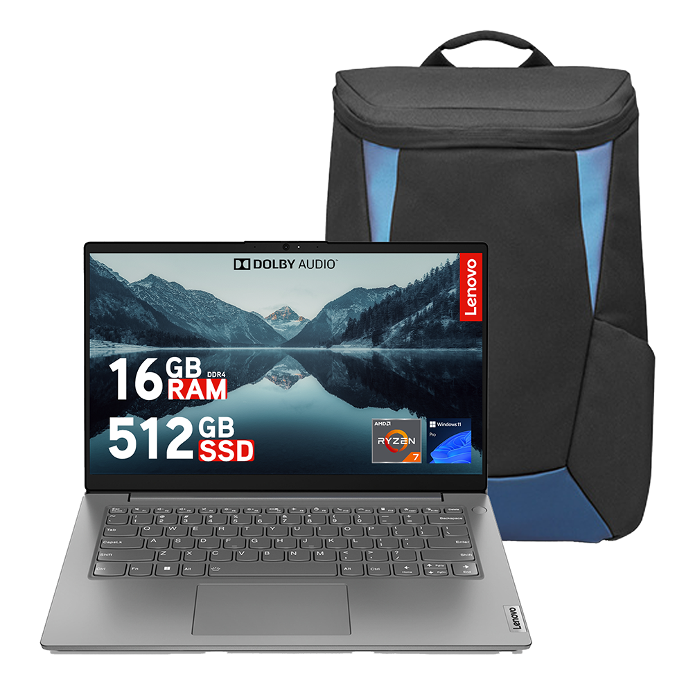 Bundle Lenovo: Laptop V14 Ryzen 7 16gb + Mochila 15.6'', 512gb Ssd, Fhd, Win 11 Pro