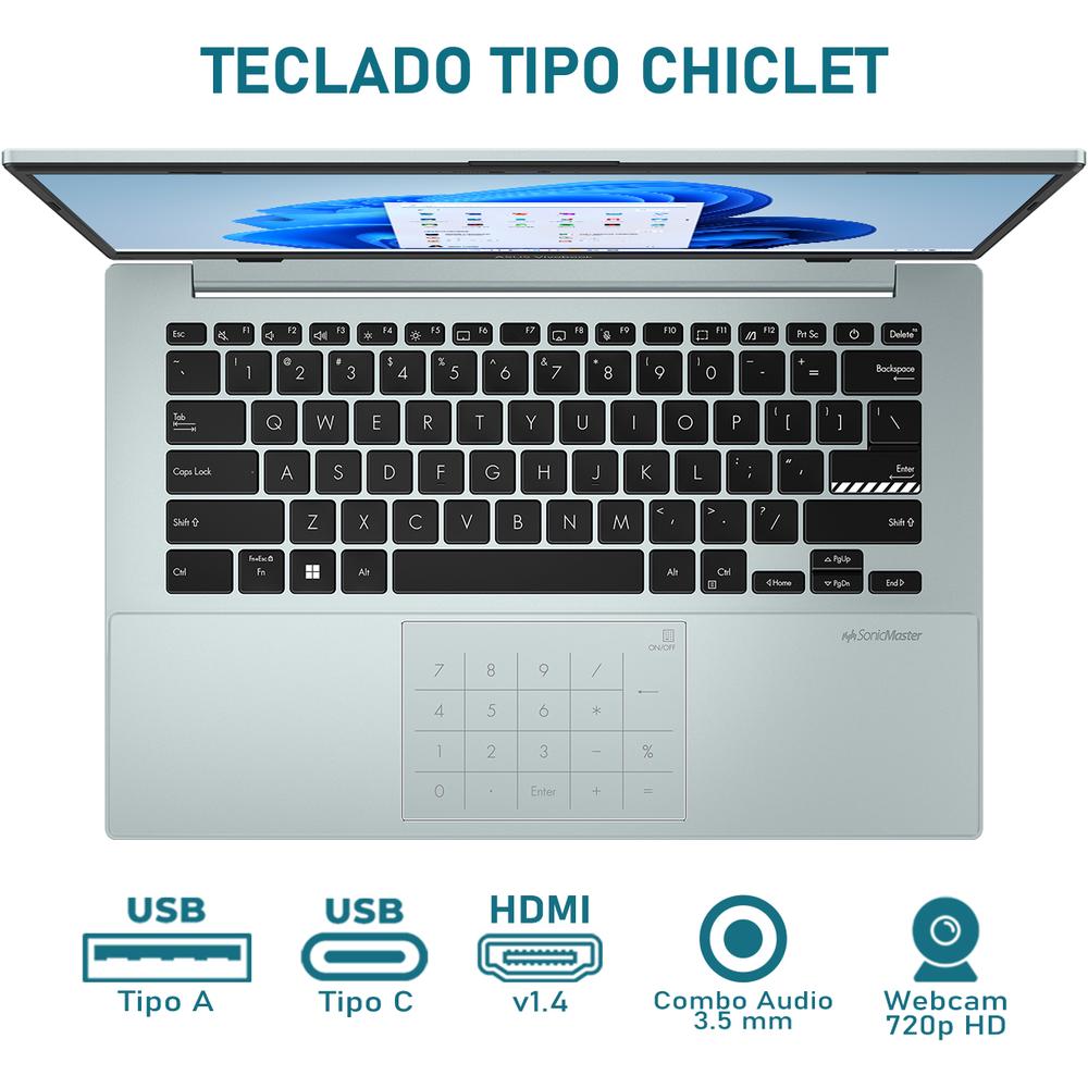 Foto 5 pulgar | Laptop Asus Vivobook Go 14 Amd Ryzen 5 7520u 8gb Ddr5 Ram 512gb Ssd 14'' Windows 11 Home Teclado En Español