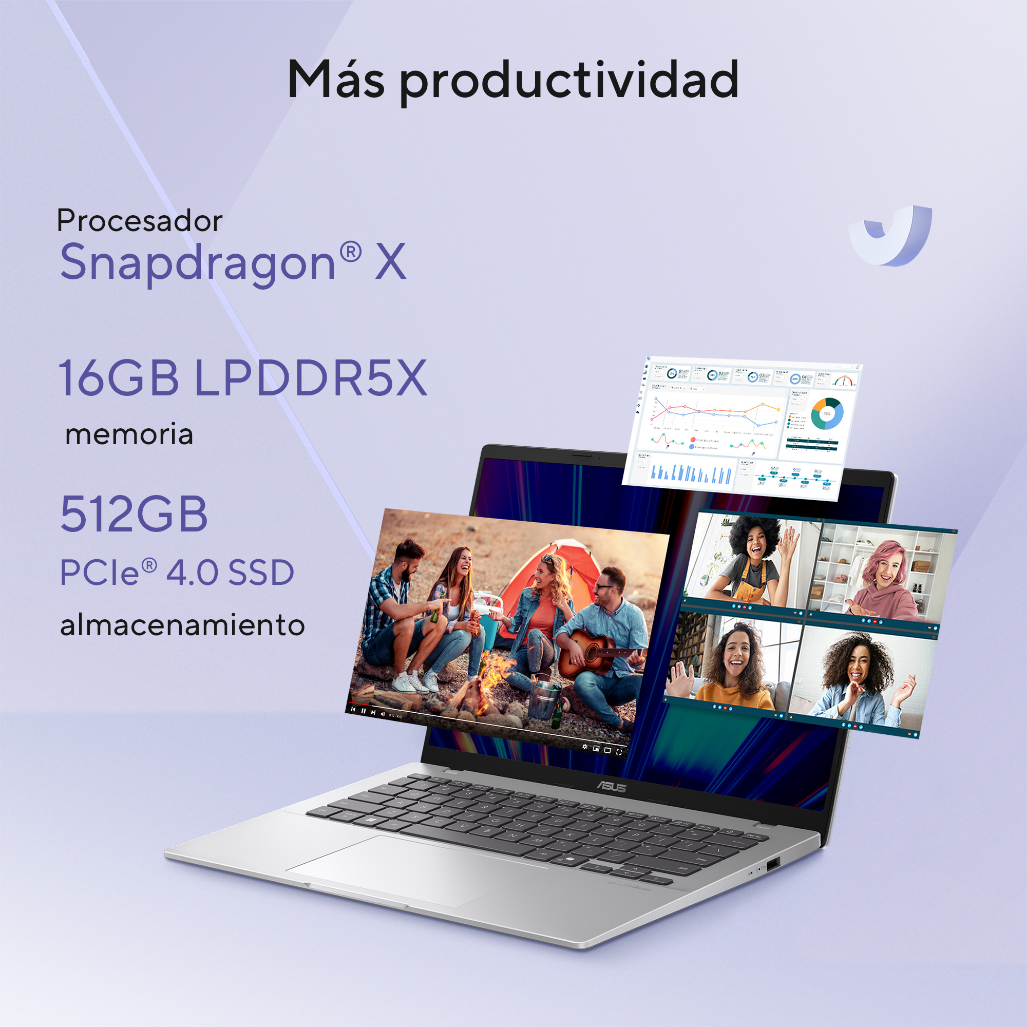 Foto 4 pulgar | Laptop Asus Vivobook 14  Snapdragon  X  X1 26 100  16gb  14'' Wuxga  Plata