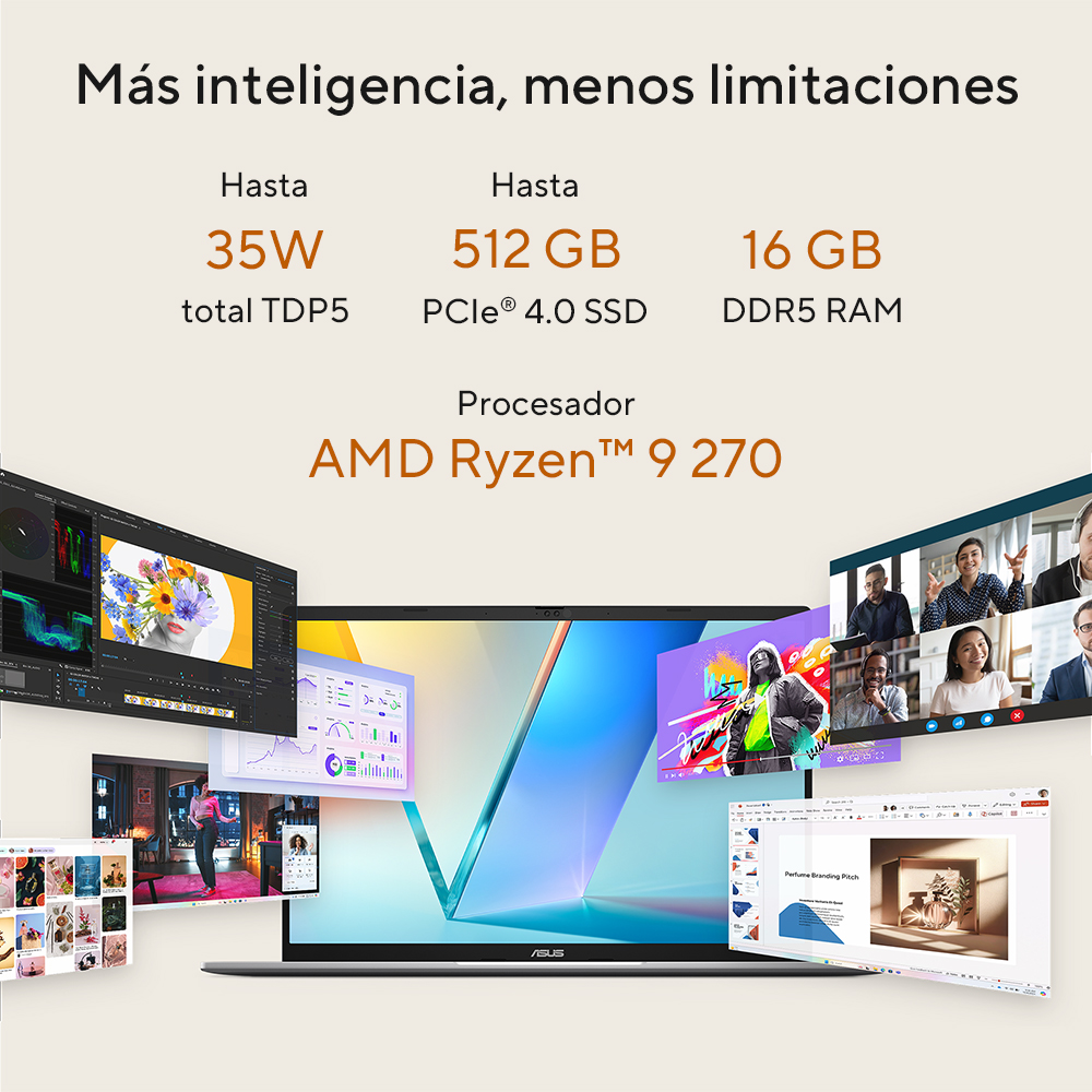 Foto 4 pulgar | Laptop Asus Vivobook S16  Amd Ryzen 9 270  16gb Ram   512gb Ssd   16'' Wuxga  Plata