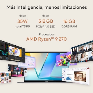 Foto 3 | Laptop Asus Vivobook S16 Amd Ryzen 9 270 16gb Ram 512gb Ssd 16'' Wuxga Plata