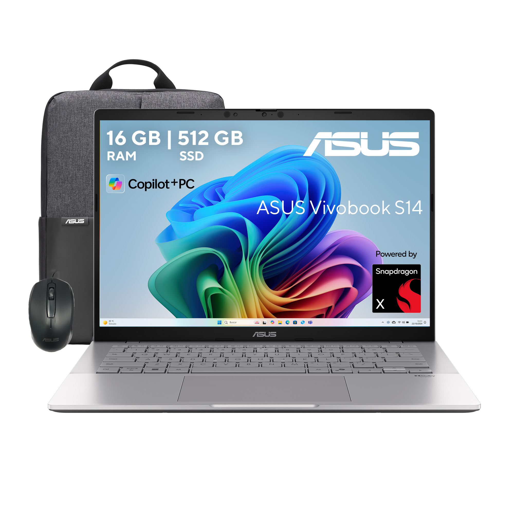 Foto 2 pulgar | Laptop Asus Vivobook S 14  Snapdragon X  X1 26 100  512gb Ssd  14''  2.5k  Plata